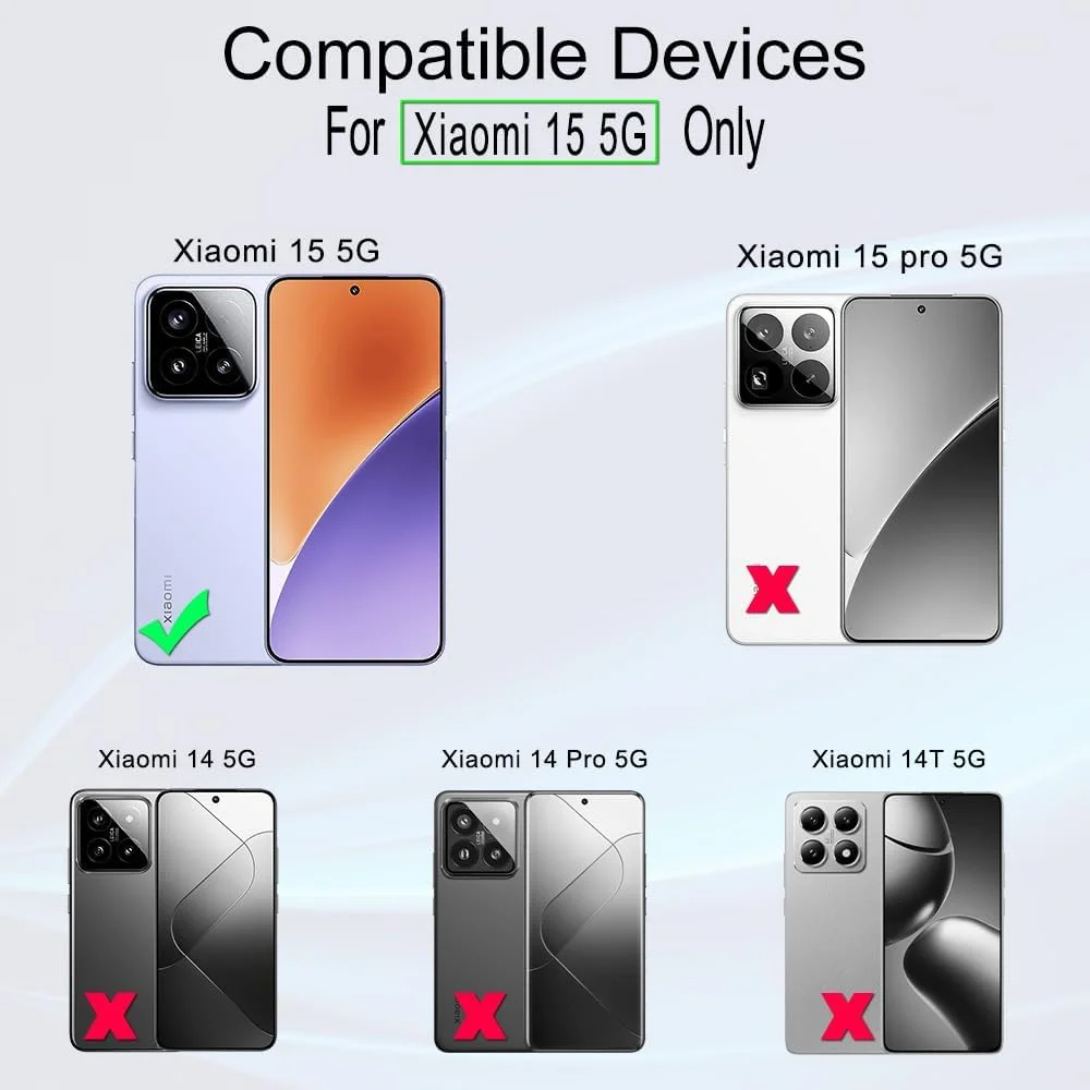 محافظ صفحه نمایش 2 عددی Ibywind برای شیائومی 15 5G 6.36 اینچی، شیشه حرارت دیده با سختی 9H، همراه با 1 عدد محافظ لنز دوربین، 1 عدد فیلم فیبر کربن پشتی، نصب آسان، مقاوم در برابر ضربه و ضد خش فوق العاده شفاف