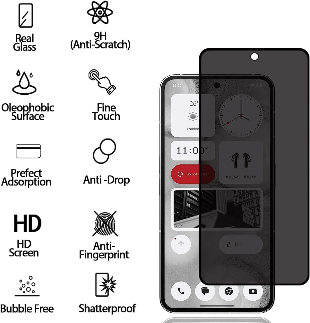 محافظ صفحه نمایش حریم خصوصی برای ناتینگ فون 2a پلاس [بسته 2 عددی]، فیلم شیشه ای حرارت دیده ضد جاسوسی، سختی 9H، ضد خش، ضد اثر انگشت، بدون حباب، محافظ صفحه نمایش ضد جاسوسی برای ناتینگ فون 2a پلاس