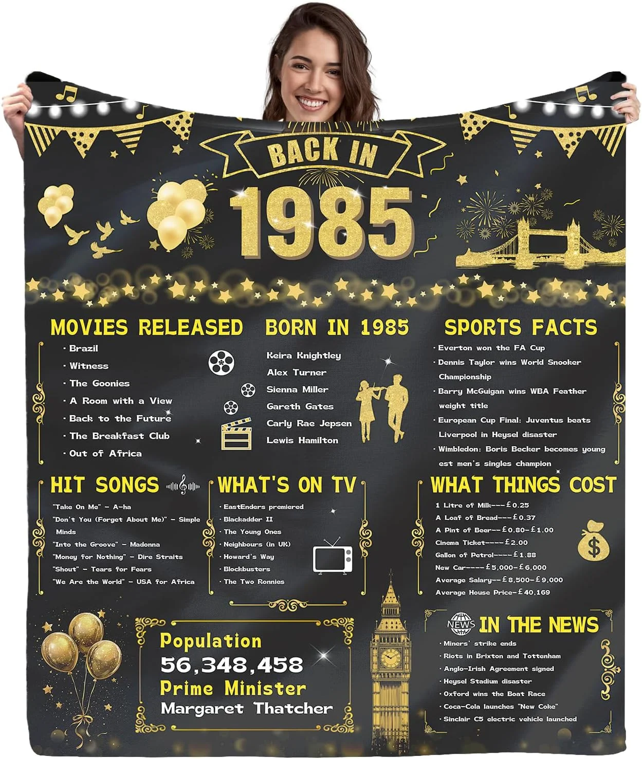 هدیه تولد 40 سالگی برای خانم ها و آقایان، پتوی فلانل نرم طلایی سالگرد ازدواج 40 سالگی، سایز 60×50 اینچ، ایده های هدیه تولد سال 1985 برای همسر، پدر، مادر، والدین، پدربزرگ و مادربزرگ (مشکی طلایی - 1985) هدیه تولد 40 سالگی برای خانم ها و آقایان، پتوی فلانل نرم طلایی سالگرد ازدواج 40 سالگی، سایز 60×50 اینچ، ایده های هدیه تولد سال 1985 برای همسر، پدر، مادر، والدین، پدربزرگ و مادربزرگ (مشکی طلایی - 1985)