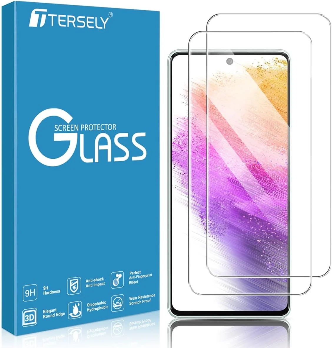 محافظ صفحه نمایش شیشه ای حرارت دیده 9H [بسته 2 عددی] T Tersely برای گوشی سامسونگ گلکسی A73 5G، سازگار با قاب، باز کردن قفل با اثر انگشت، ضد خش، فوق العاده شفاف