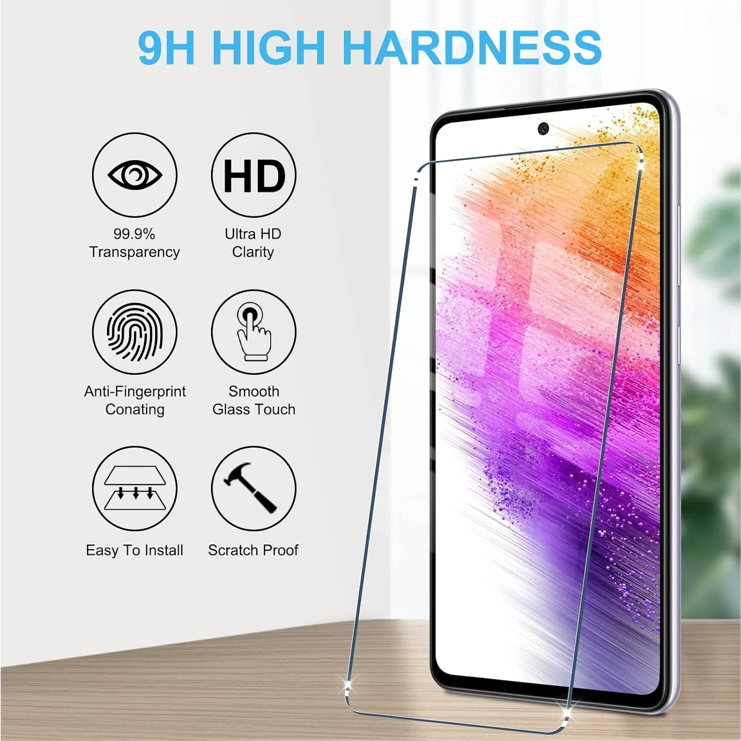 محافظ صفحه نمایش شیشه ای حرارت دیده 9H [بسته 2 عددی] T Tersely برای گوشی سامسونگ گلکسی A73 5G، سازگار با قاب، باز کردن قفل با اثر انگشت، ضد خش، فوق العاده شفاف