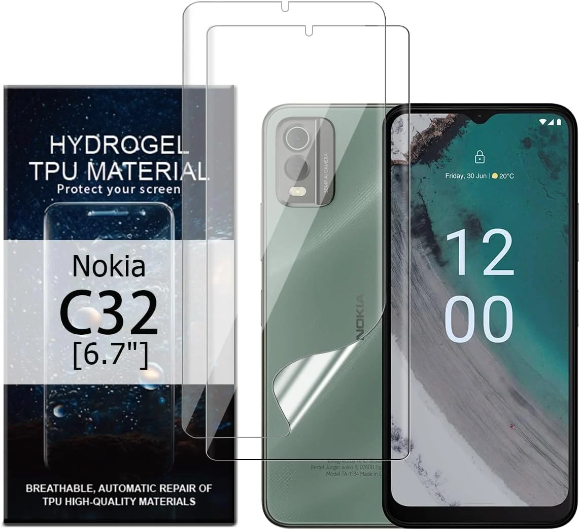 محافظ صفحه نمایش ژله ای Glcrrpu برای نوکیا C32 [6.5 اینچ]، فیلم TPU هیدروژل با حساسیت بالا، شفاف HD، انعطاف پذیر، خود ترمیم شونده [غیر شیشه ای]