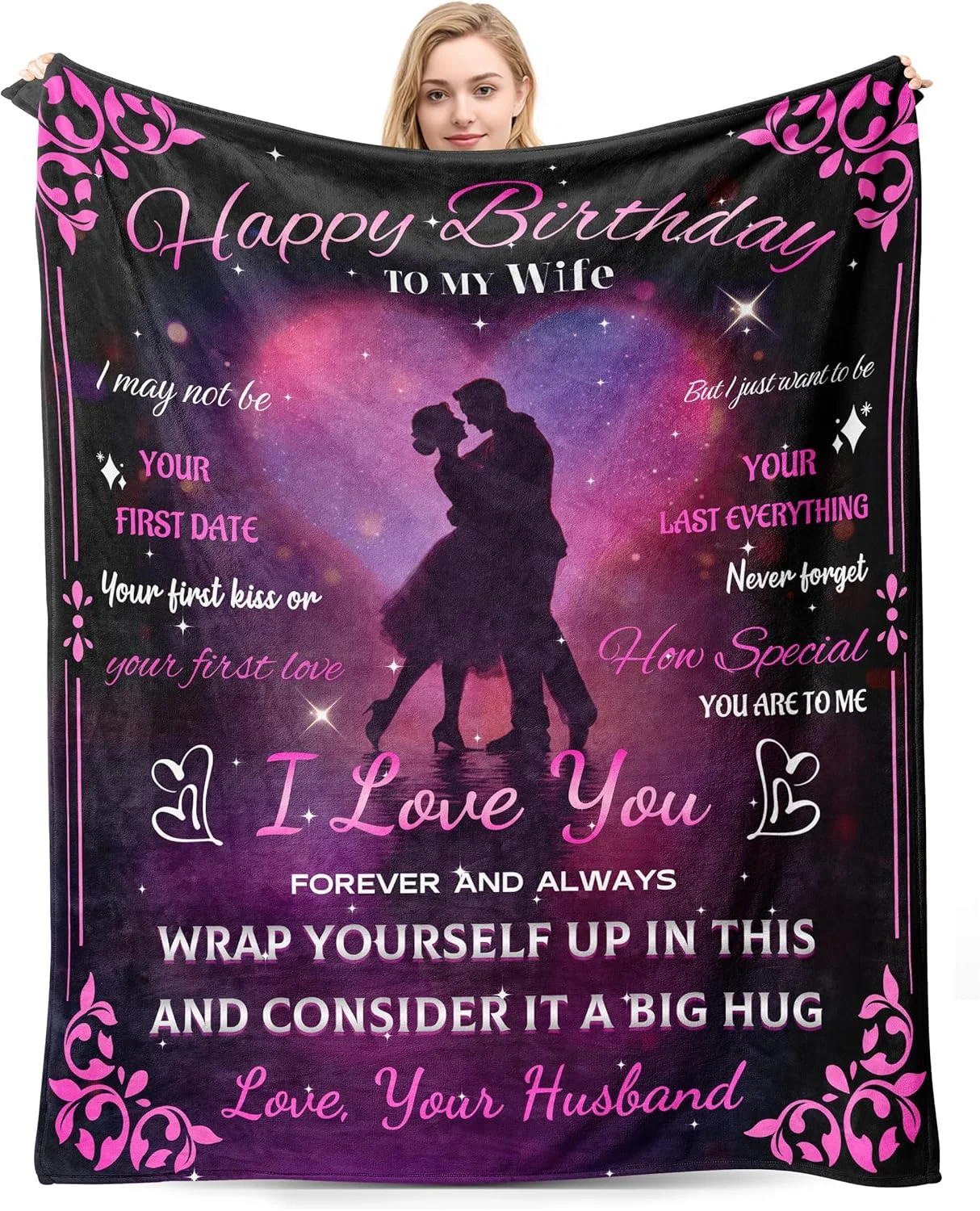 هدیه ای رمانتیک برای همسر - پتوی فلانل شخصی سازی شده با طرح "دوستت دارم"، هدیه سالگرد ازدواج، تولد، کریسمس یا ولنتاین برای همسر از طرف شوهر، پتو سایز 152x127 سانتی متر