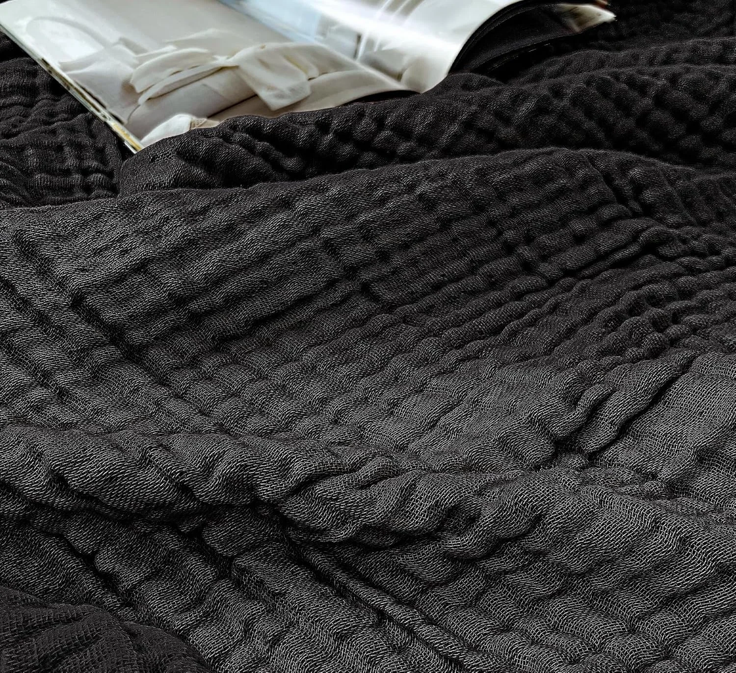 پتوی موسلین مشکی DerF HOME، 150 در 200 سانتی متر - پتوی موسلین 4 لایه ساخته شده از پنبه، تنفس پذیر، تمیز کردن آسان و قابل شستشو تا 60 درجه سانتیگراد، برای مبل، تخت و استفاده روزمره