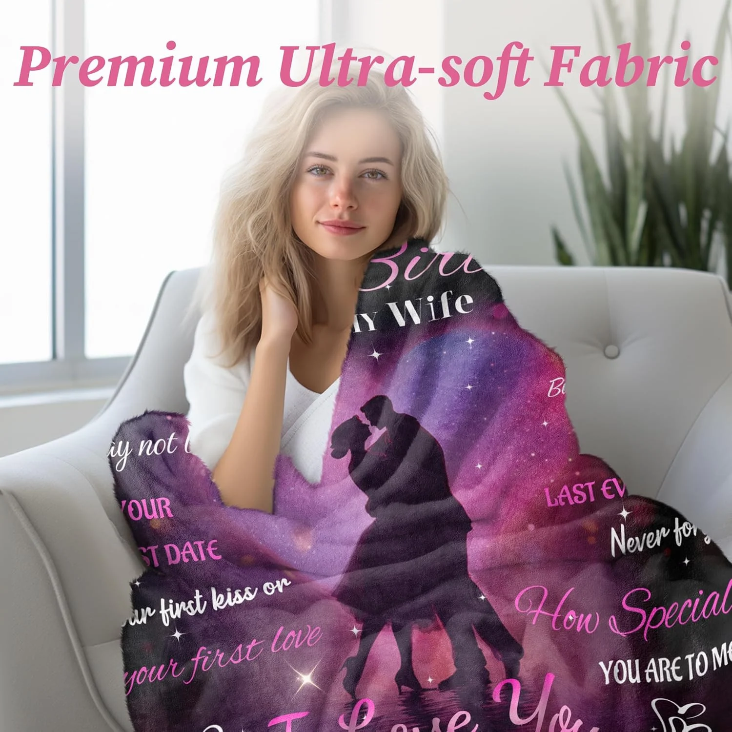 هدیه ای رمانتیک برای همسر - پتوی فلانل شخصی سازی شده با طرح "دوستت دارم"، هدیه سالگرد ازدواج، تولد، کریسمس یا ولنتاین برای همسر از طرف شوهر، پتو سایز 152x127 سانتی متر