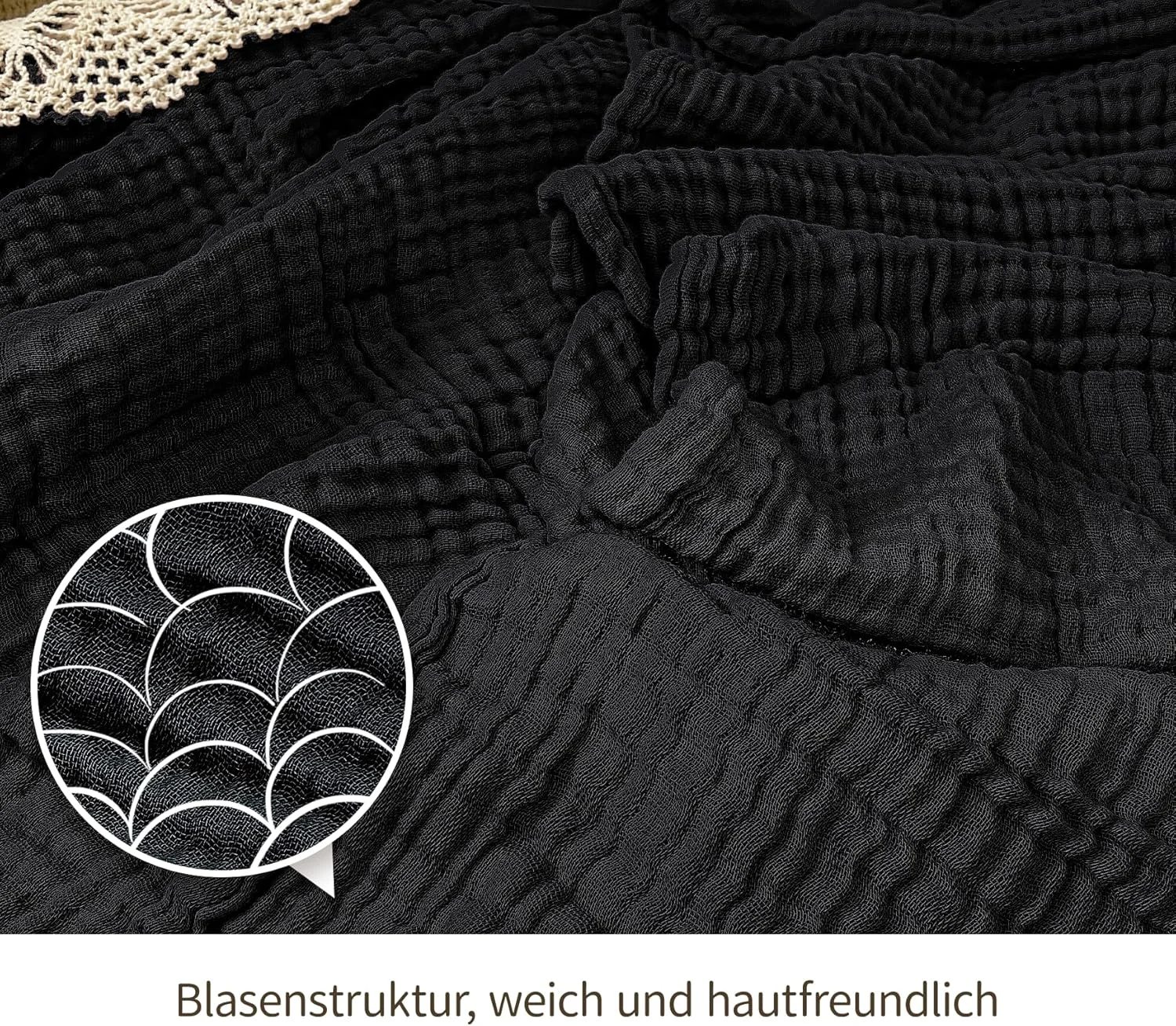 پتوی موسلین مشکی DerF HOME، 150 در 200 سانتی متر - پتوی موسلین 4 لایه ساخته شده از پنبه، تنفس پذیر، تمیز کردن آسان و قابل شستشو تا 60 درجه سانتیگراد، برای مبل، تخت و استفاده روزمره