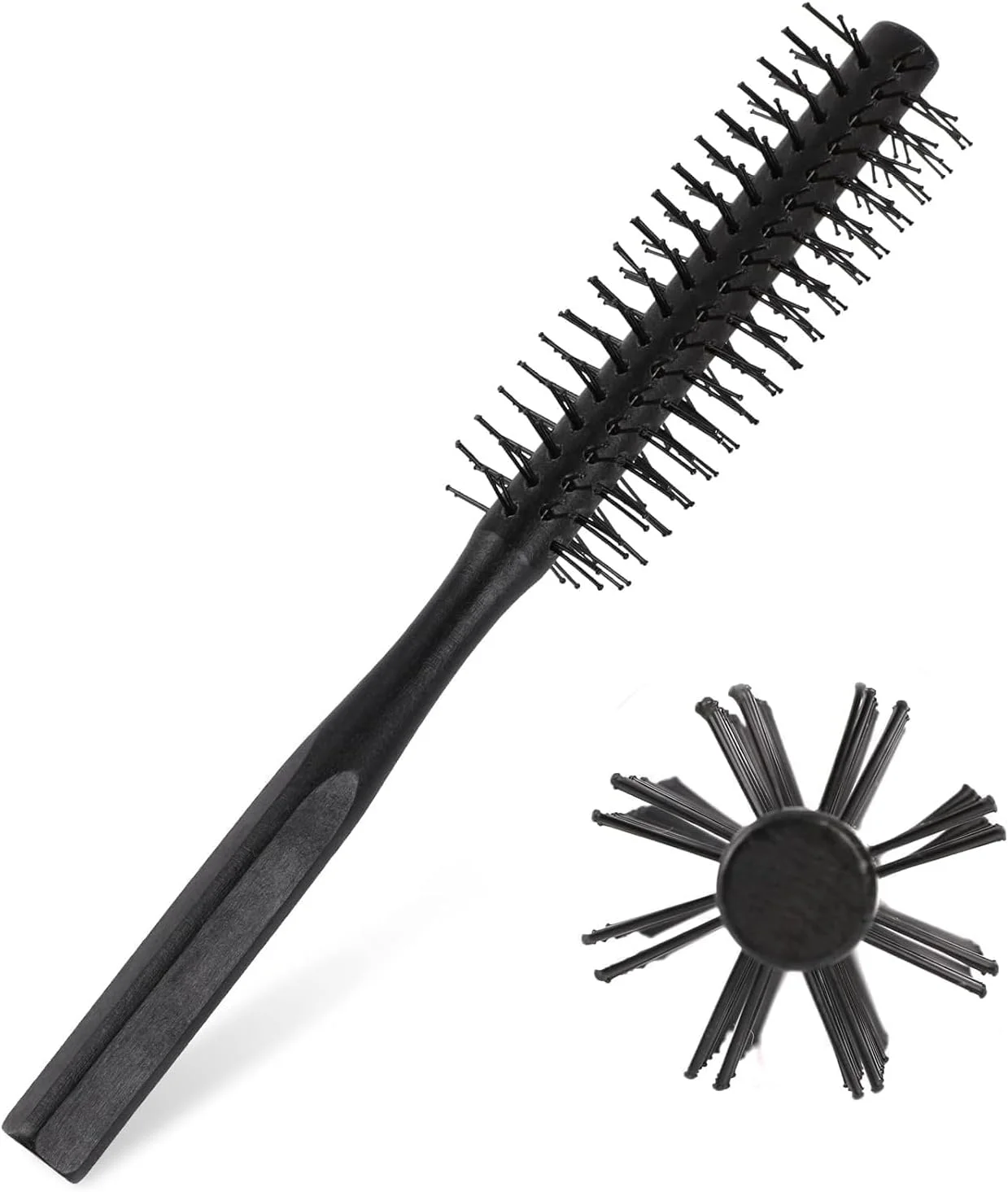 برس مو گرد مشکی GBTUPOKW، برس حالت دهنده با دسته چوبی، برس مو گرد با موهای نایلونی، شانه گرد، برس موی فر و صاف زنانه و مردانه