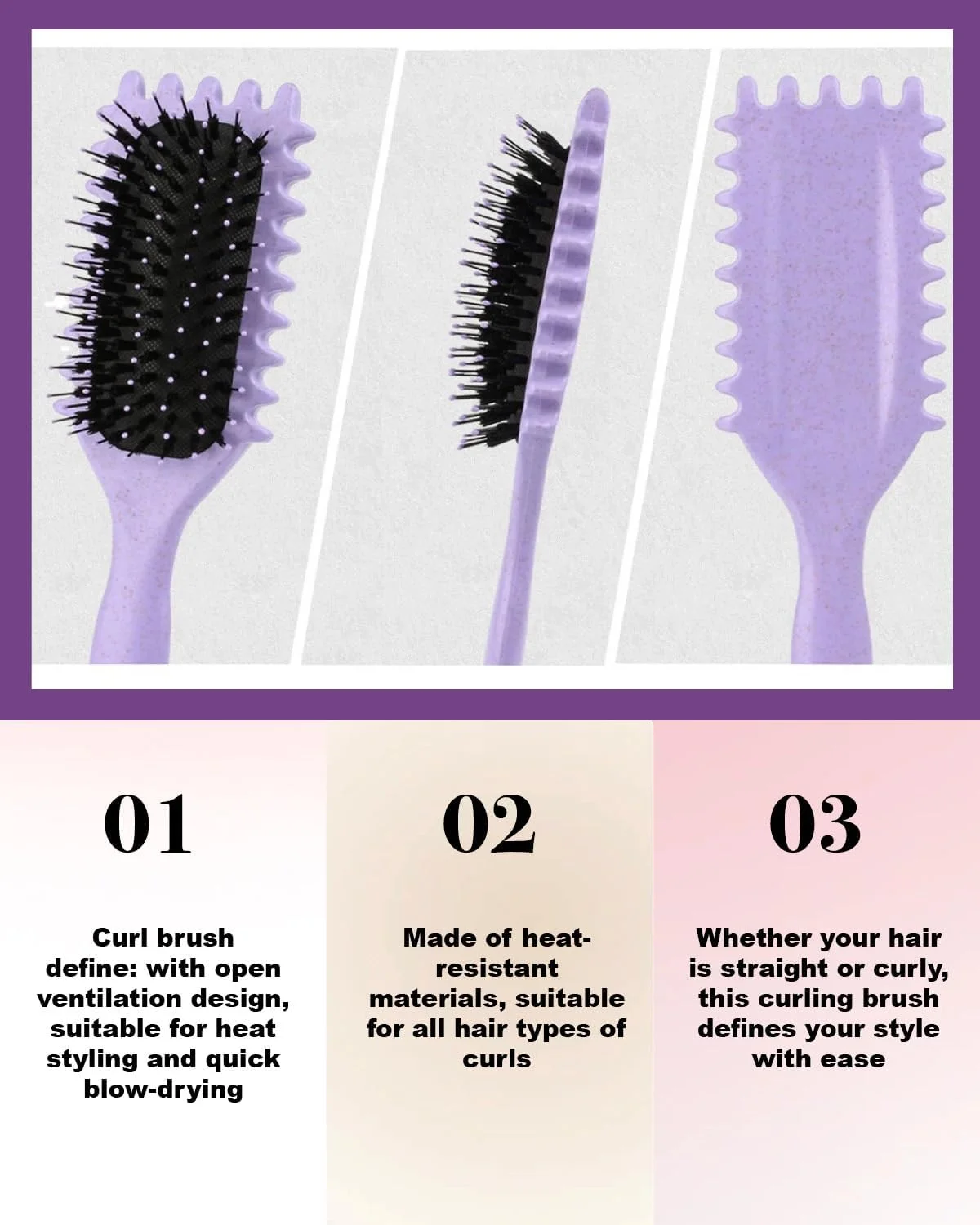 برس فر کننده مو گاجوس، یک عدد، برای شانه کردن، مرتب کردن، حالت دادن و استایل دادن به موهای فر برای آقایان و بانوان، کاهش کشیدگی و گره خوردگی موهای فر (بنفش)