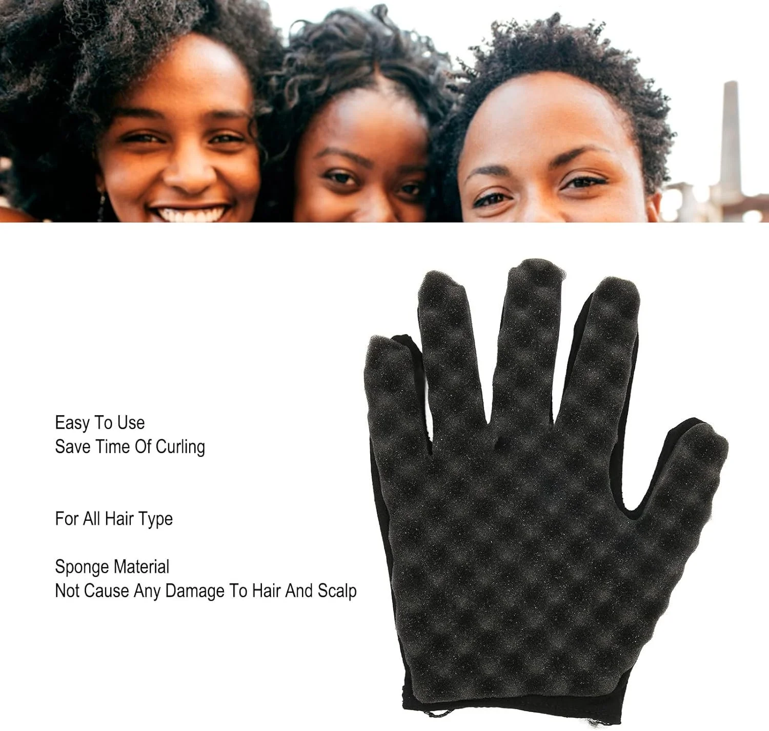 دستکش اسفنجی مو Gernie، دستکش اسفنجی فر کننده موی جادویی آرایشگری، اسفنج موی قابل حمل و انعطاف پذیر آفرو کویل، ابزار حالت دهنده مو، دستکش اسفنجی برس مو