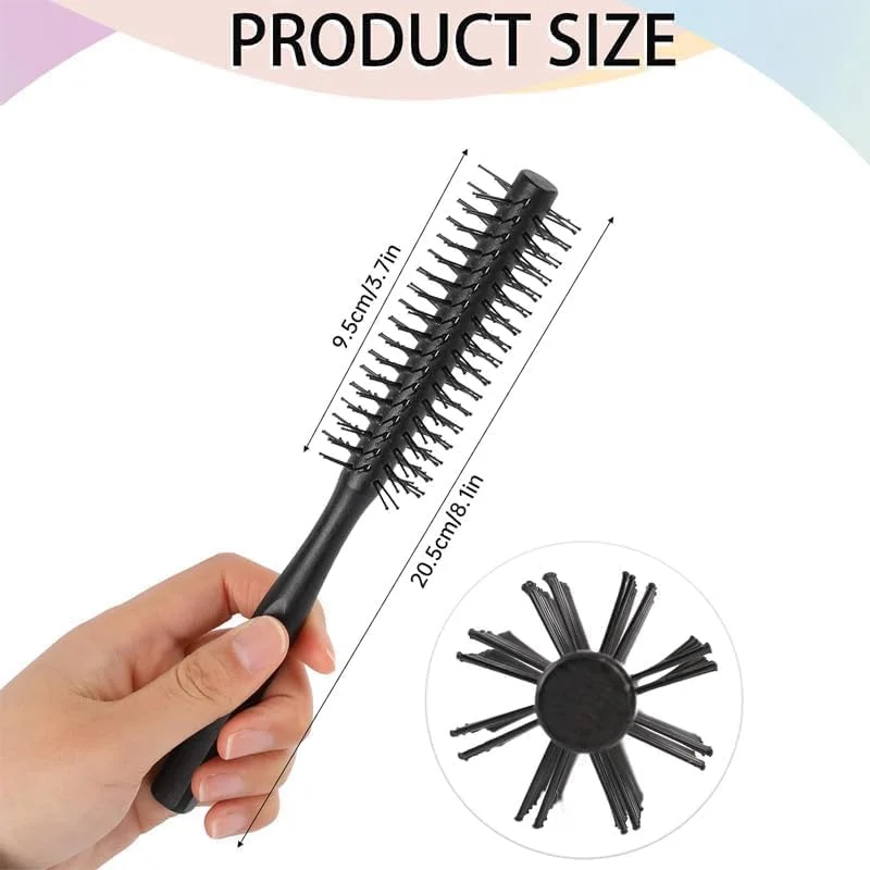 برس مو گرد مشکی GBTUPOKW، برس حالت دهنده با دسته چوبی، برس مو گرد با موهای نایلونی، شانه گرد، برس موی فر و صاف زنانه و مردانه