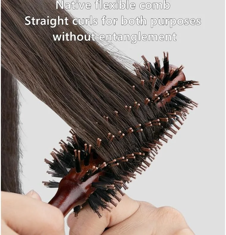 برس مو، برس گرد ابزار حالت دهی موهای موج دار، چوبی قهوه ای