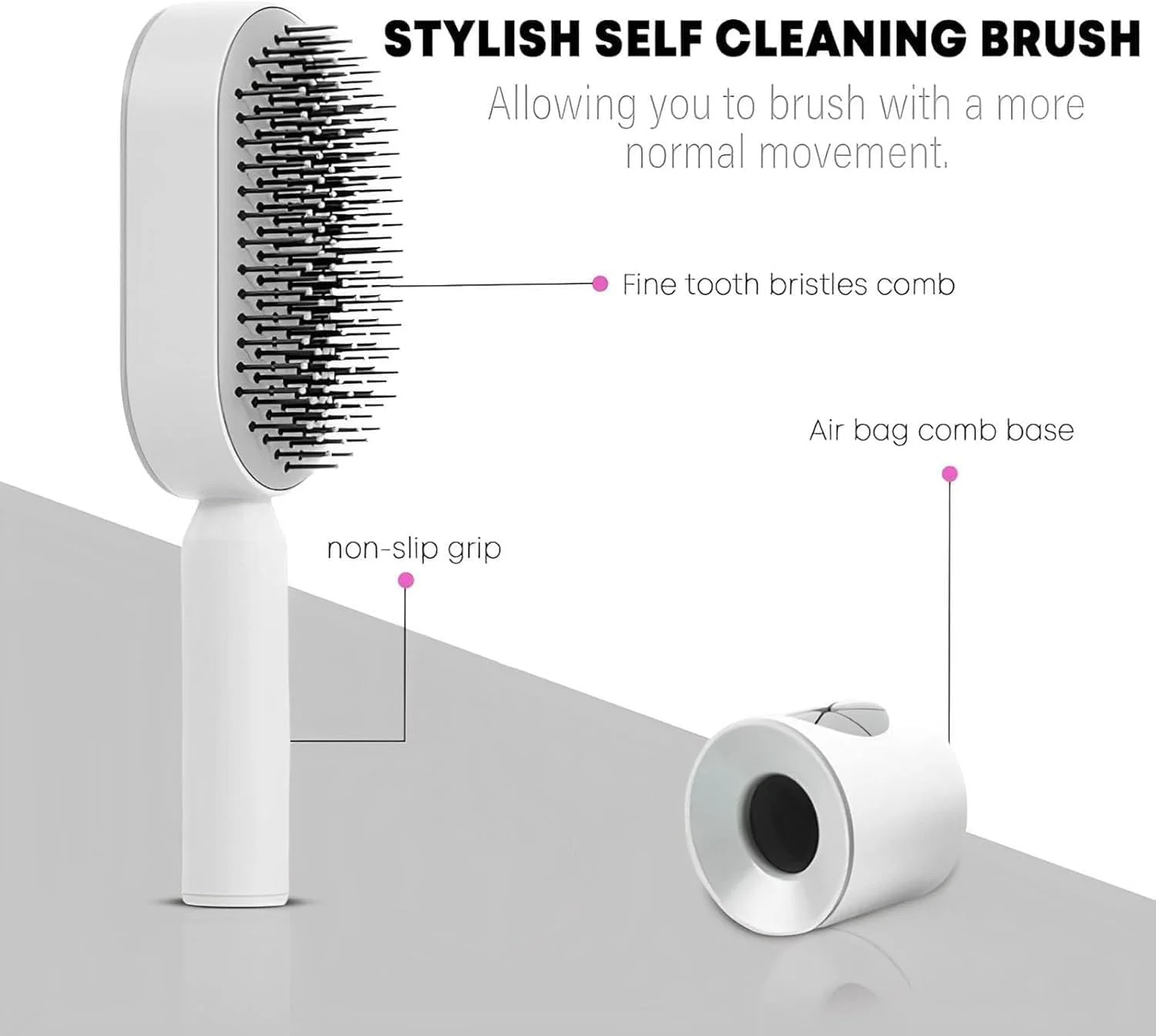 برس مو با طراحی تمیز کننده فشاری، شانه بالشتک هوا، شانه ماساژ کیسه هوای ویژه، برس باز کننده گره مو، مناسب برای موهای ضخیم/نازک/مجعد/خشک به همراه پایه برس مو با طراحی تمیز کننده فشاری، شانه بالشتک هوا، شانه ماساژ کیسه هوای ویژه، برس باز کننده گره مو، مناسب برای موهای ضخیم/نازک/مجعد/خشک به همراه پایه