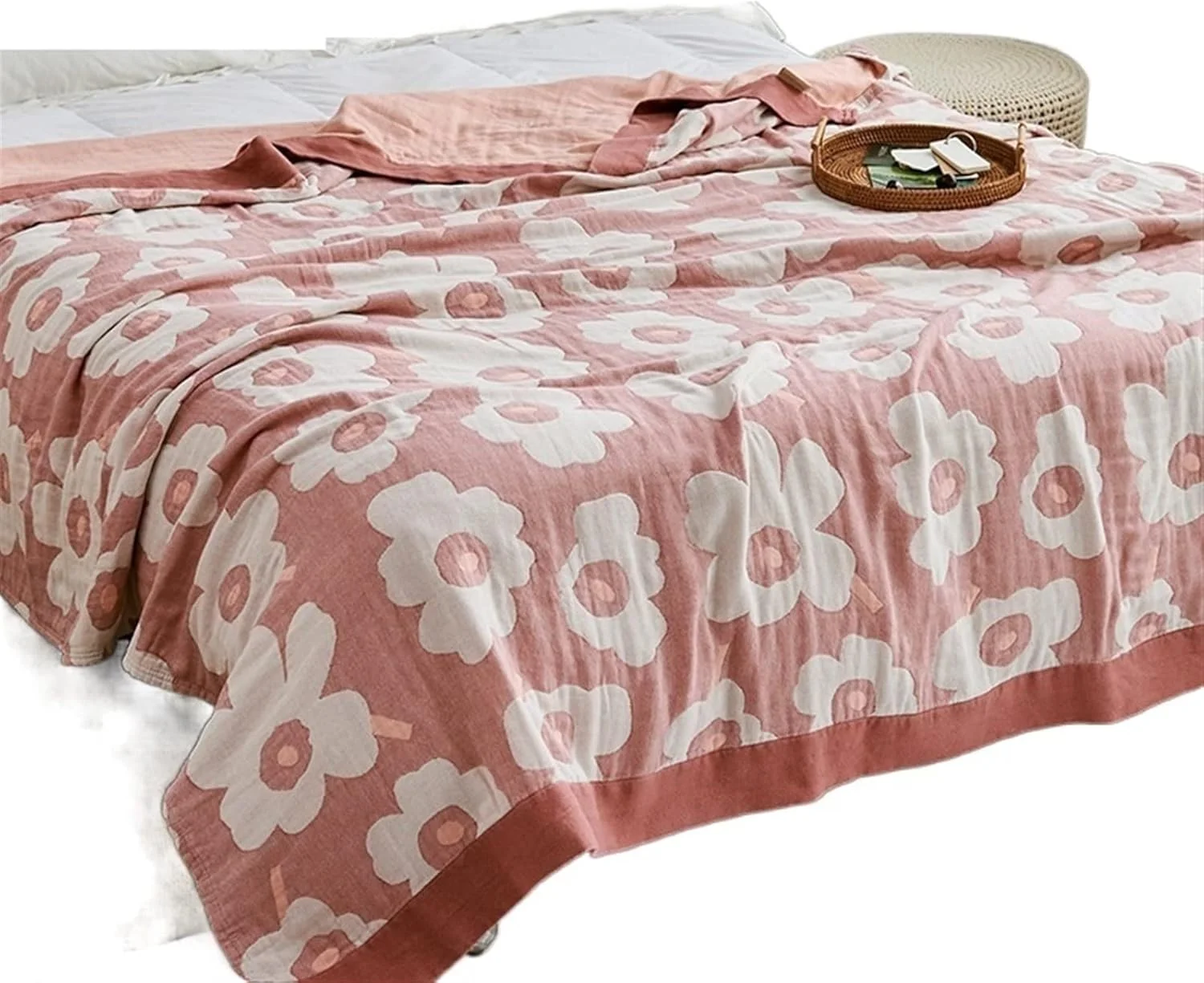 پتو WMGSDWB، پتوی حوله ای نخی نازک شسته شده، پتوی مسافرتی تابستانی بزرگسال، پتوهای ملافه ای نرم و راحت