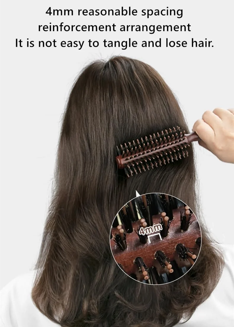 برس مو، برس گرد ابزار حالت دهی موهای موج دار، چوبی قهوه ای