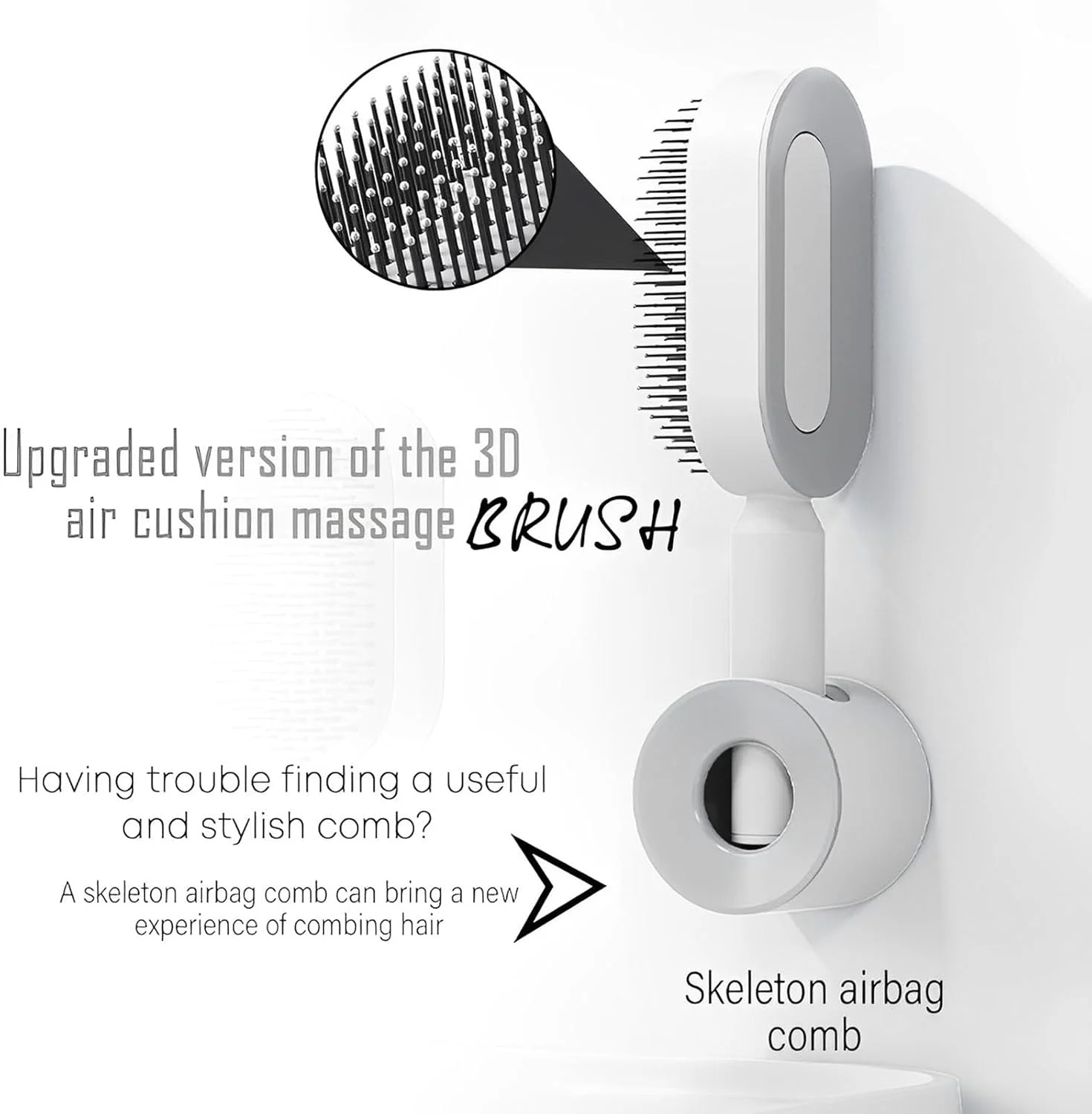 برس مو با طراحی تمیز کننده فشاری، شانه بالشتک هوا، شانه ماساژ کیسه هوای ویژه، برس باز کننده گره مو، مناسب برای موهای ضخیم/نازک/مجعد/خشک به همراه پایه برس مو با طراحی تمیز کننده فشاری، شانه بالشتک هوا، شانه ماساژ کیسه هوای ویژه، برس باز کننده گره مو، مناسب برای موهای ضخیم/نازک/مجعد/خشک به همراه پایه