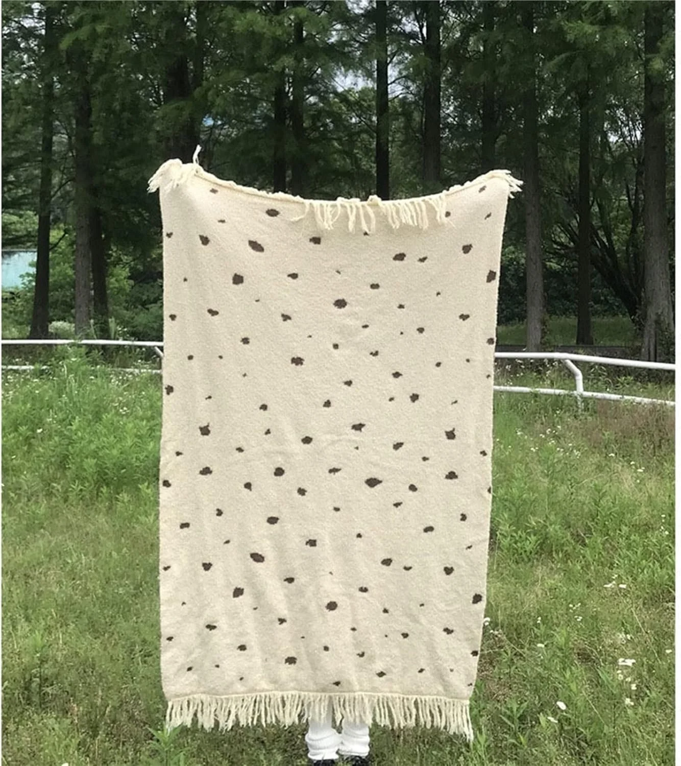 پتو WMGSDWB، پتو نخی دو بافت، پتو تختخوابی گازی شیک، منگوله دار، چند منظوره، مسافرتی، پتو پرتابی تنفسی