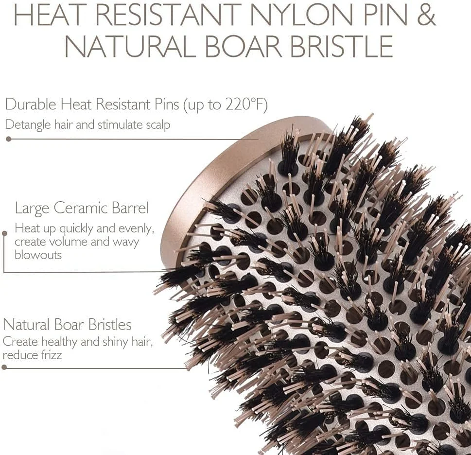 برس گرد 53 میلی متری H TENGHODA برای حالت دادن به مو، برس موی سرامیکی نانو حرارتی و فناوری یونی برای خشک کردن، صاف کردن، موهای براق و موج دار