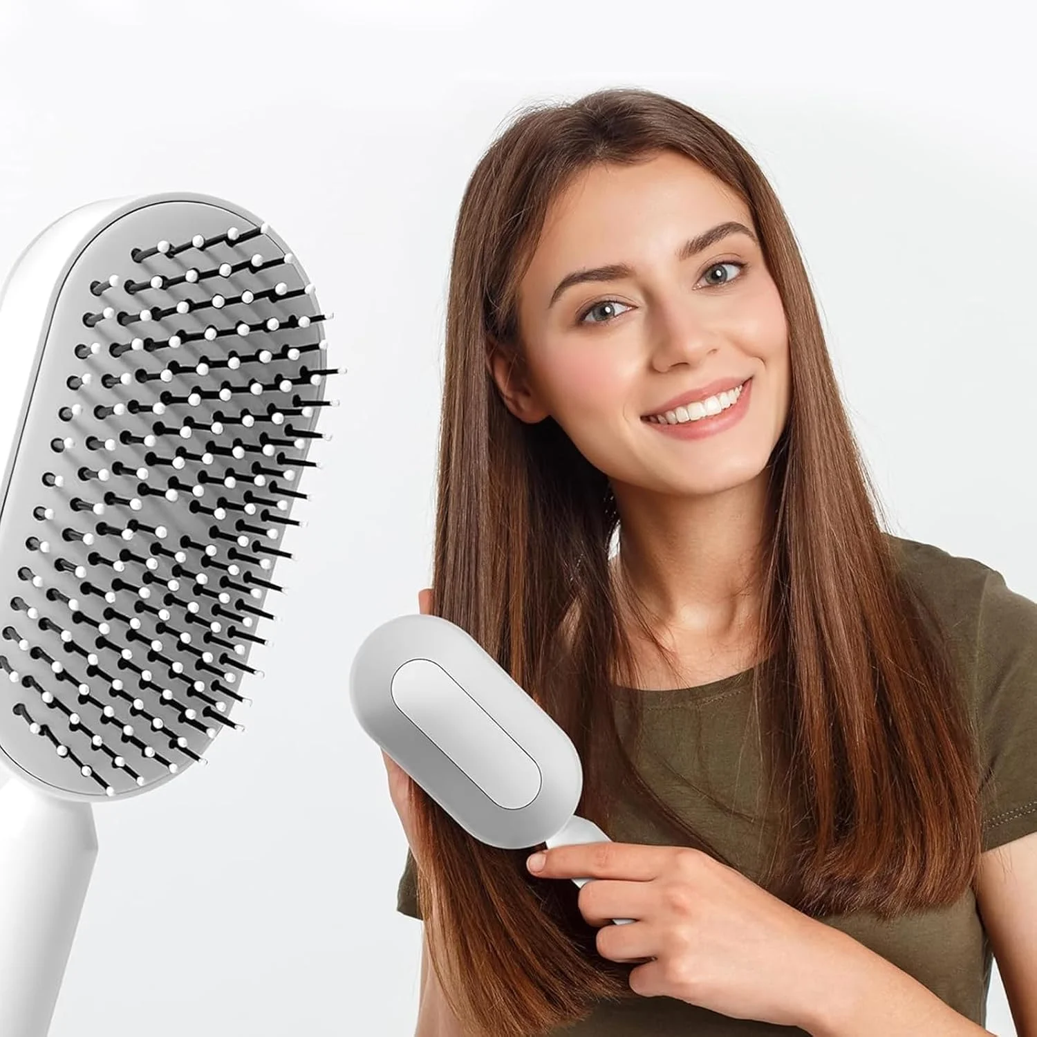 برس مو با طراحی تمیز کننده فشاری، شانه بالشتک هوا، شانه ماساژ کیسه هوای ویژه، برس باز کننده گره مو، مناسب برای موهای ضخیم/نازک/مجعد/خشک به همراه پایه برس مو با طراحی تمیز کننده فشاری، شانه بالشتک هوا، شانه ماساژ کیسه هوای ویژه، برس باز کننده گره مو، مناسب برای موهای ضخیم/نازک/مجعد/خشک به همراه پایه