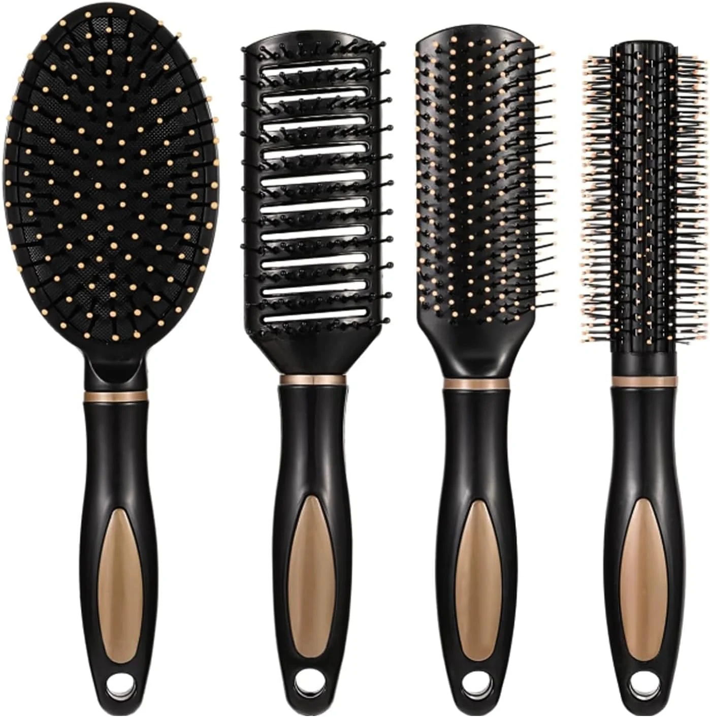 مجموعه برس مو جارکوین، 4 عدد برس مو شامل برس تخت، شانه بیضی ماساژ ضد الکتریسیته ساکن، برس گرد مو، برس مو منفذ دار و برس باز کننده گره مو برای حالت دادن، خشک کردن و فر کردن موی آقایان و بانوان