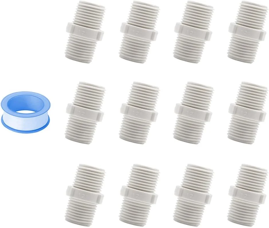 HayEastdor بسته 12 عددی اتصالات لوله پی وی سی 1/2 اینچ، اتصال شیلنگ، اتصال لوله، اتصال نر G1/2 X G1/2، آداپتور کوپلینگ HE023-1/2