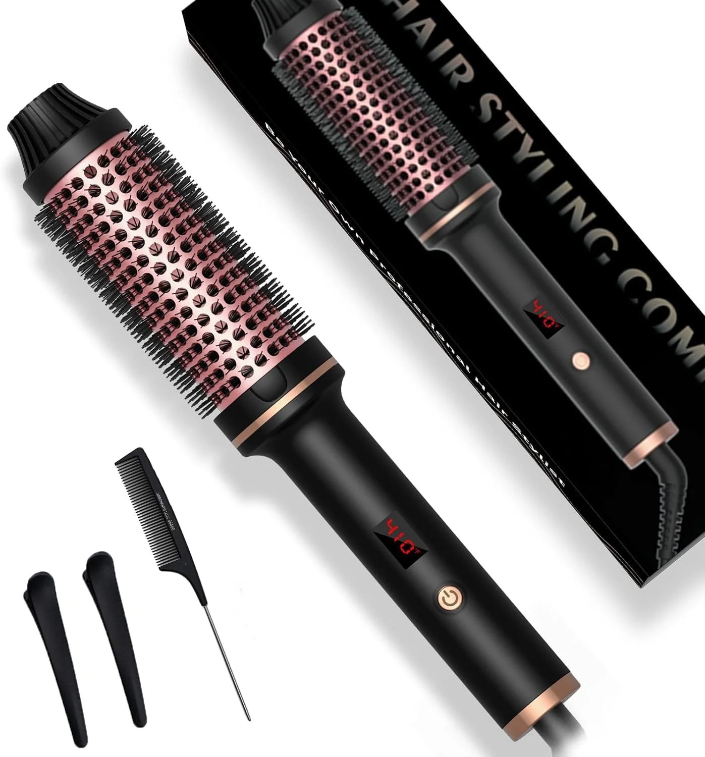 برس حرارتی JOZUTTOW، برس فر کننده 1.5 اینچی، اتو مو فر کننده، برس حرارتی، برس حجم دهنده یونی تورمالین سرامیکی PTC دوتایی برای فر کردن، صاف کردن، حجم دادن، برس گرد داغ، صفحه نمایش LCD