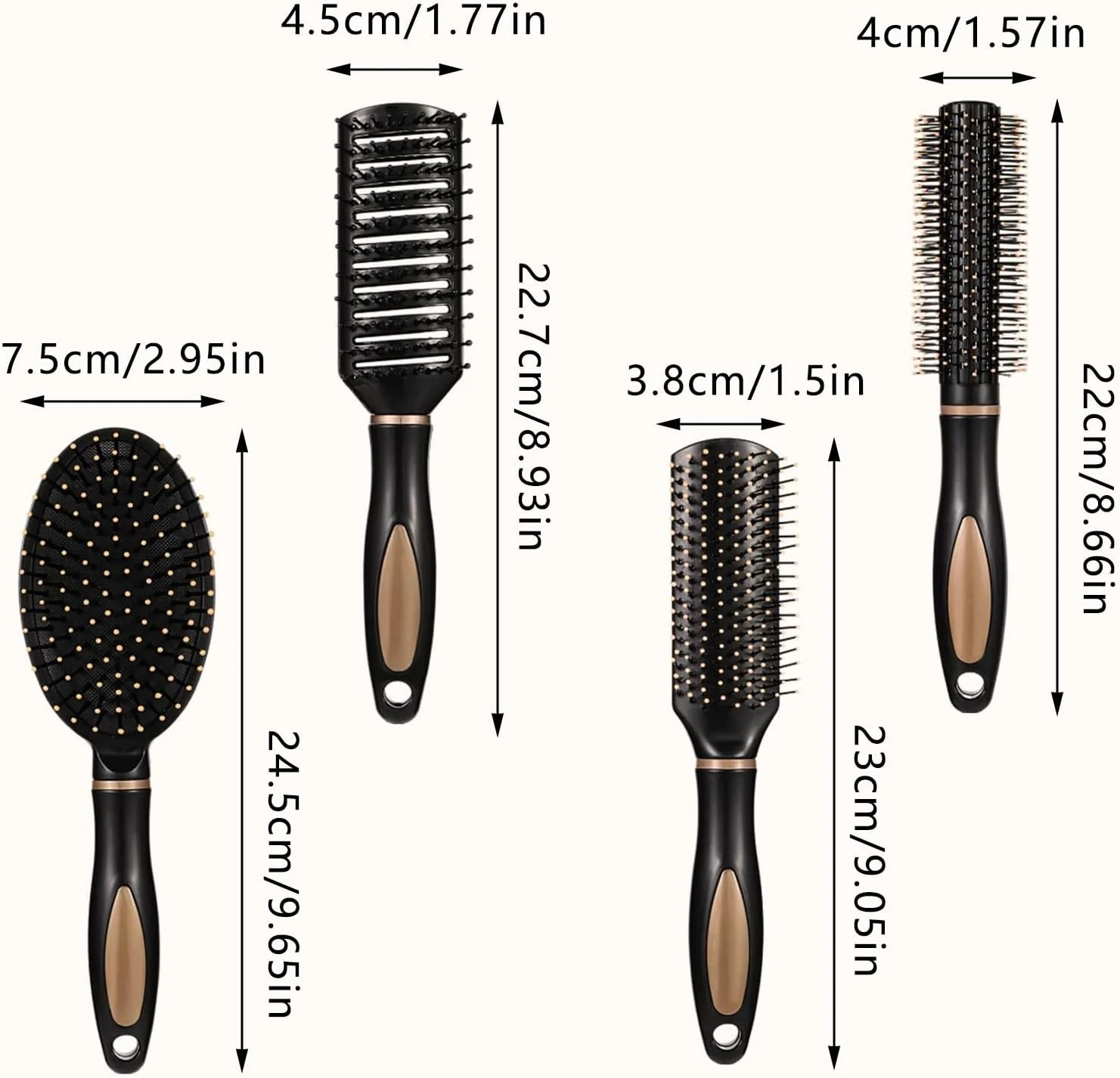 مجموعه برس مو جارکوین، 4 عدد برس مو شامل برس تخت، شانه بیضی ماساژ ضد الکتریسیته ساکن، برس گرد مو، برس مو منفذ دار و برس باز کننده گره مو برای حالت دادن، خشک کردن و فر کردن موی آقایان و بانوان