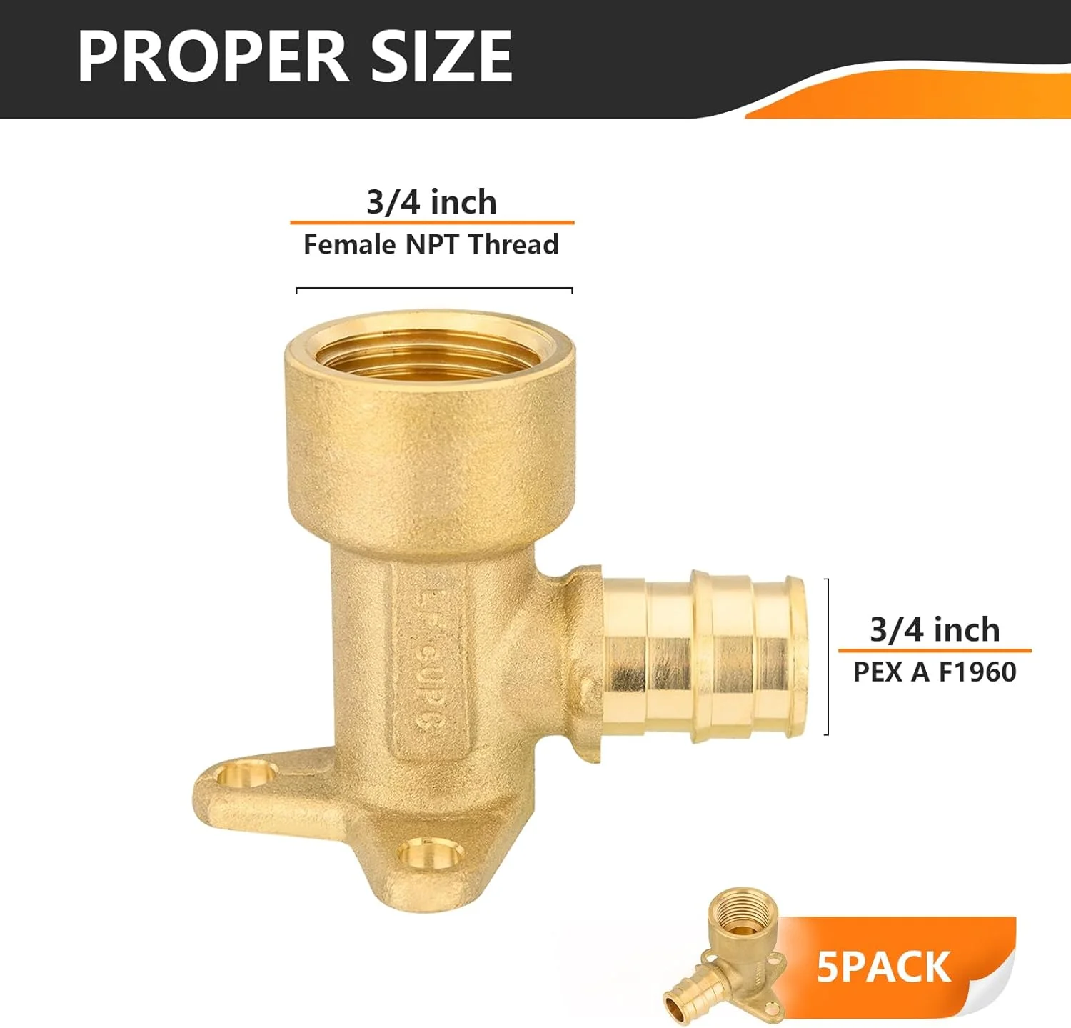 اتصالات Pex A هسون، بسته 5 عددی، زانویی گوشه دار 3/4 اینچ، رزوه مادگی NPT 3/4 اینچ x اتصال Pex A 3/4 اینچ، ASTM F1960