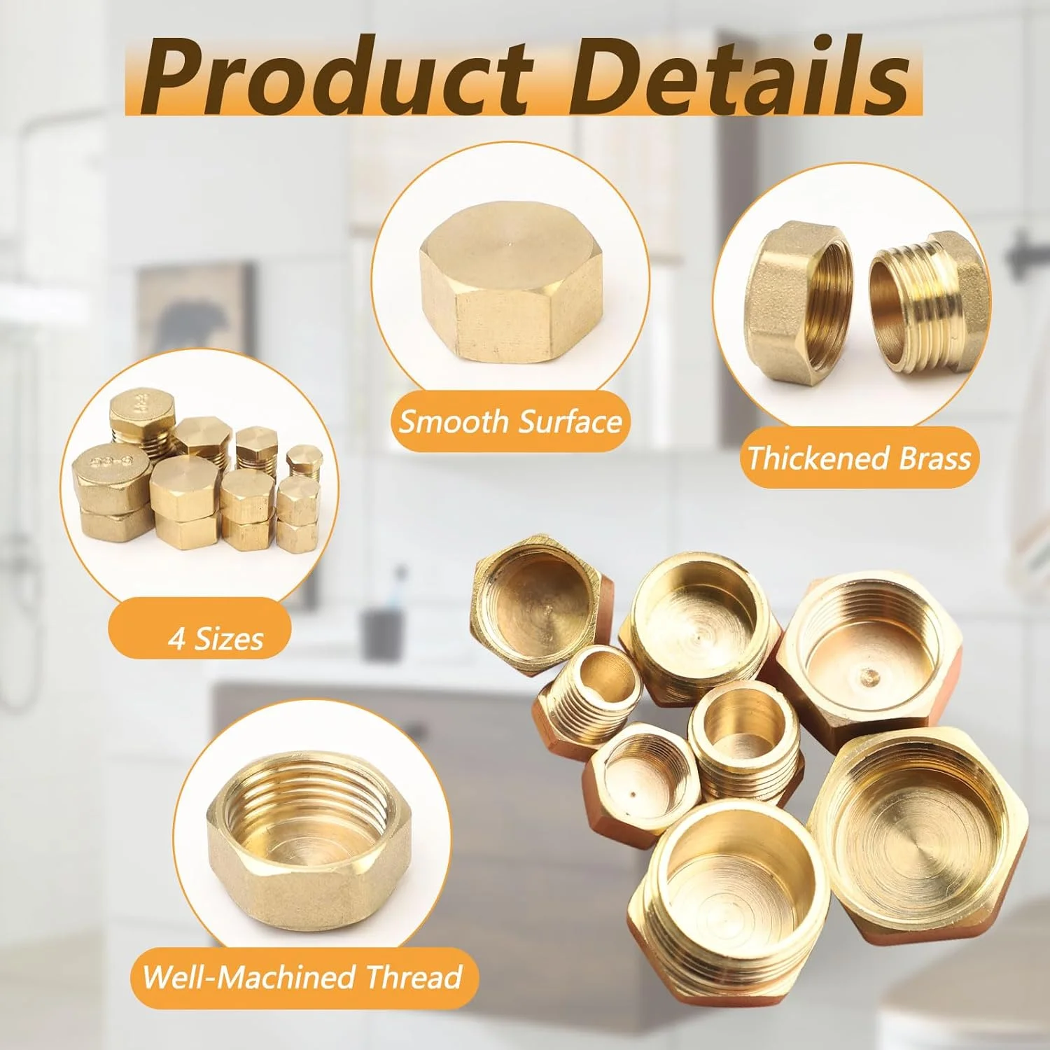 مجموعه 16 عددی درپوش های رزوه ای برنجی شش گوش، 1/8 اینچ، 1/4 اینچ، 3/8 اینچ، 1/2 اینچ، درپوش های مسدود کننده برنجی نر و ماده، درپوش انتهایی لوله برنجی به همراه نوار تفلون و 8 واشر لاستیکی، اتصالات لوله ای سوکت رزوه ای برنجی برای آب، هوا و روغن