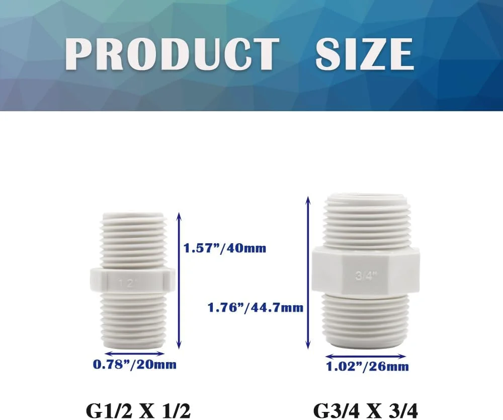 HayEastdor بسته 12 عددی اتصالات لوله پی وی سی 1/2 اینچ، اتصال شیلنگ، اتصال لوله، اتصال نر G1/2 X G1/2، آداپتور کوپلینگ HE023-1/2
