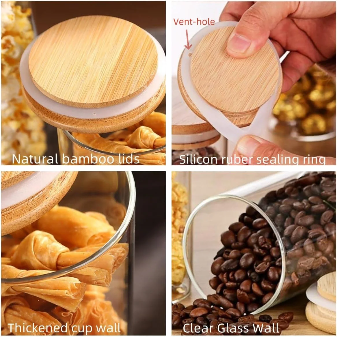 ست 16 عددی شیشه ای KUAIJI با درب چوبی، 300 میلی لیتر (10.56 اونس)، ظروف شیشه ای درب دار برای ادویه جات، ظروف نگهداری مواد غذایی شیشه ای، مناسب برای سازماندهی و نگهداری مواد غذایی در انبار، مناسب برای چای، آبنبات، ادویه جات