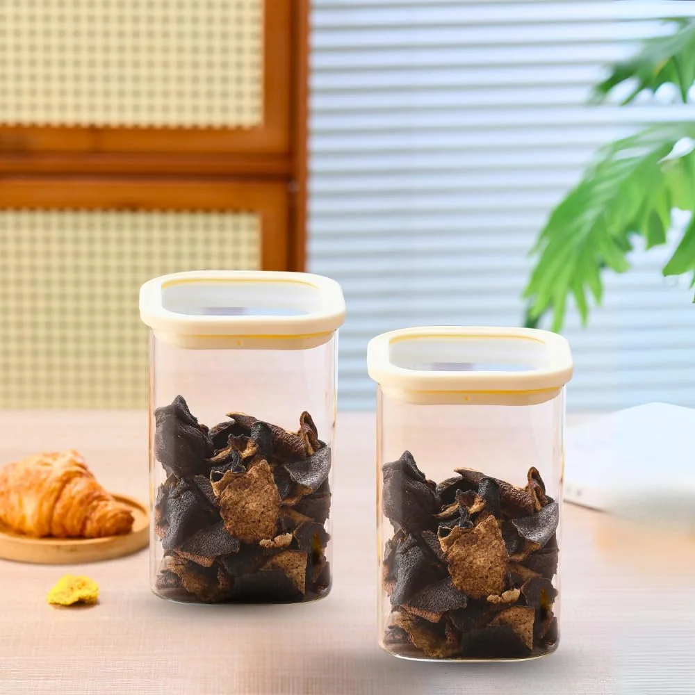 ظروف شیشه ای مربعی ذخیره سازی 1CHASE – 1500 میلی لیتر (مجموعه 2 عددی) | ظروف ذخیره سازی مواد غذایی بوروسیلیکاتی درب دار و قابل انباشته با درب های سیلیکونی برای آشپزخانه، انبار، تنقلات، ادویه جات و مواد غذایی خشک (متوسط)