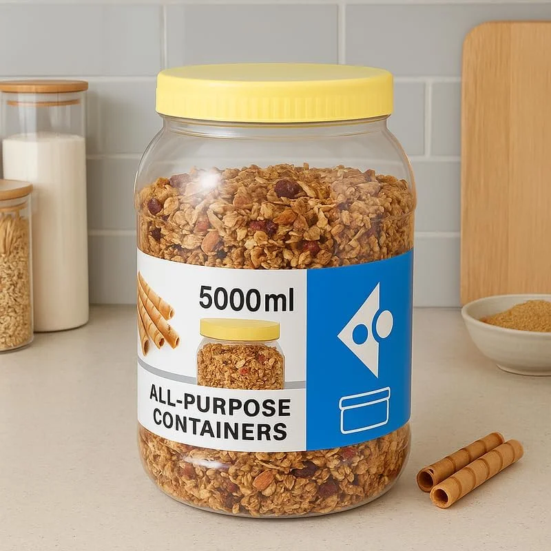 ظرف پت فیتو 5000 میلی لیتر، ظرف نگهداری پلاستیکی شفاف بزرگ با درب برای آشپزخانه، انبار، نگهداری مواد غذایی ظرف پت فیتو 5000 میلی لیتر، ظرف نگهداری پلاستیکی شفاف بزرگ با درب برای آشپزخانه، انبار، نگهداری مواد غذایی