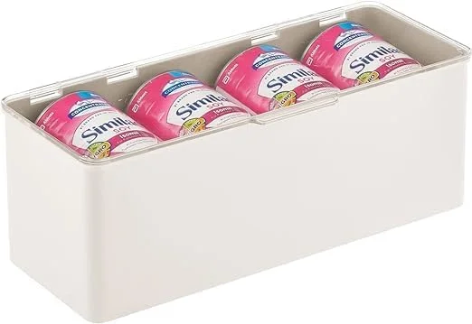 ظروف پلاستیکی نظم دهنده یخچال و کابینت 4basix با درب لولایی، مناسب برای نگهداری مواد غذایی، اسنک، نوشیدنی، ادویه جات، چاشنی ها و لوازم آشپزی، کرم/شفاف