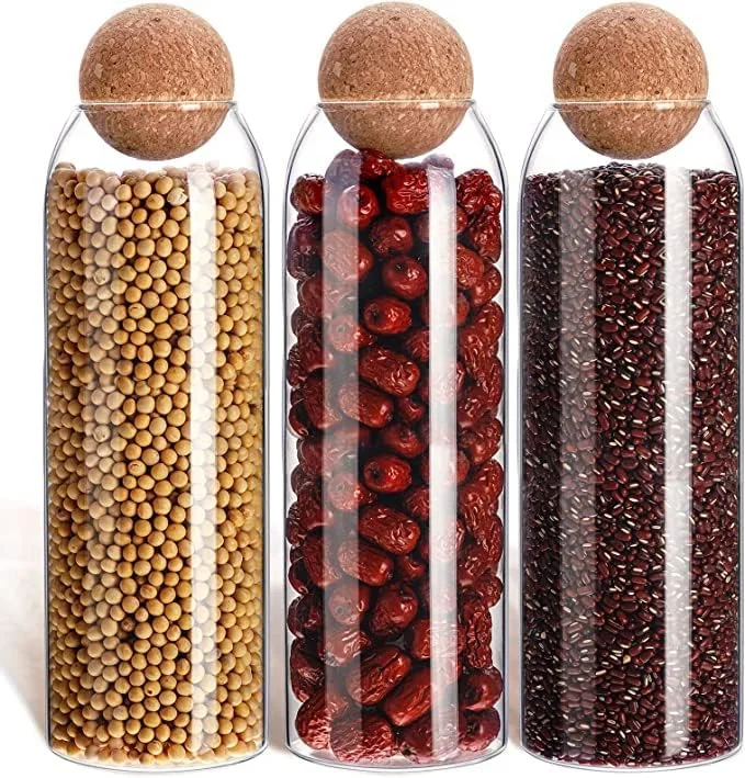 ظرف نگهداری مواد غذایی شیشه ای AKDC با درب چوب پنبه ای هوا بند [1200 میلی لیتر/42 اونس] ظرف شیشه ای شفاف با درب چوب پنبه ای گرد برای آشپزخانه و انبار [42 اونس 3 عدد] (42، سلولی، 3، 561032)