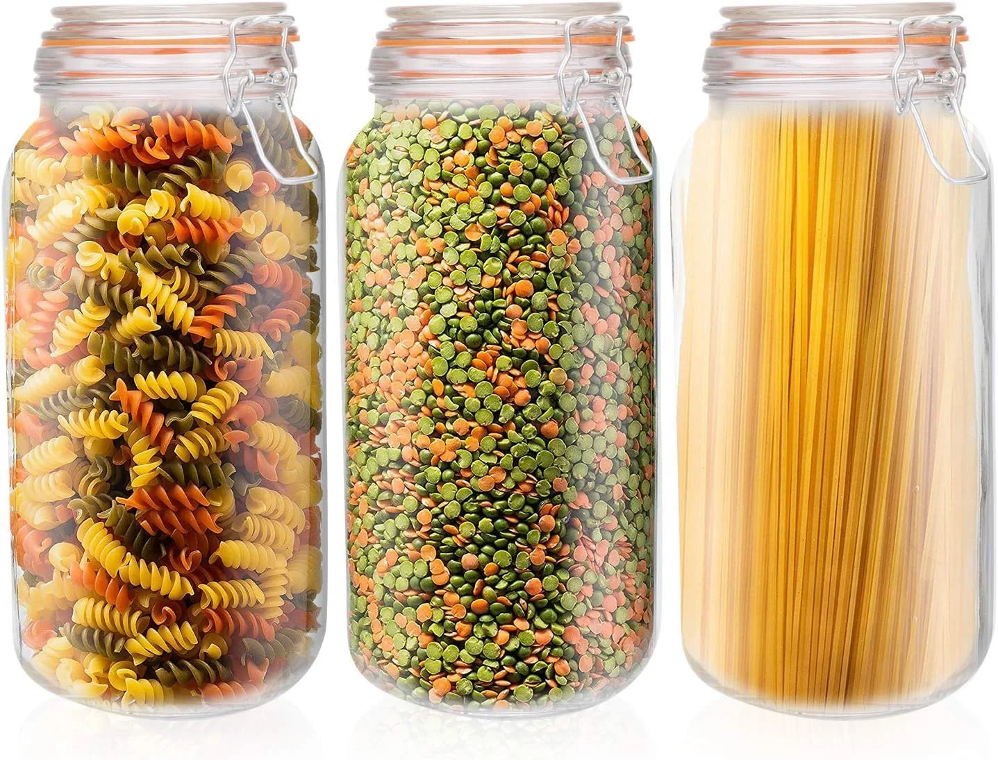 AKDC Glass Jars with Airtight Lids, 2L, Wide Mouth, Hinged Lids, 3 Pack
