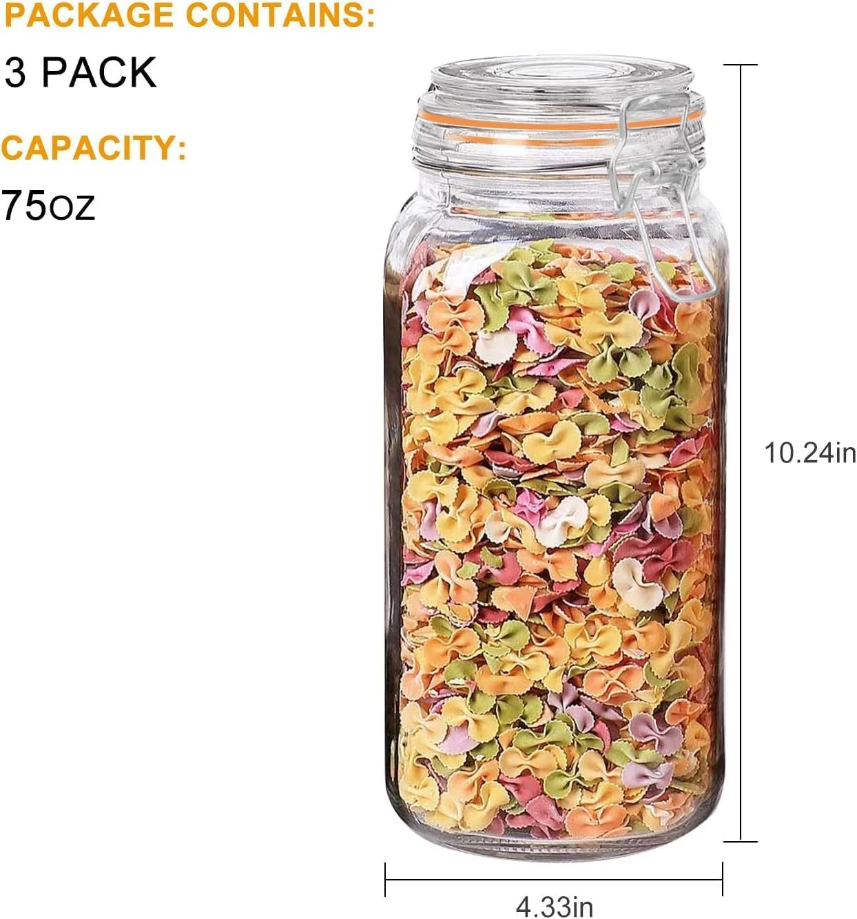 AKDC Glass Jars with Airtight Lids, 2L, Wide Mouth, Hinged Lids, 3 Pack AKDC Glass Jars with Airtight Lids, 2L, Wide Mouth, Hinged Lids, 3 Pack