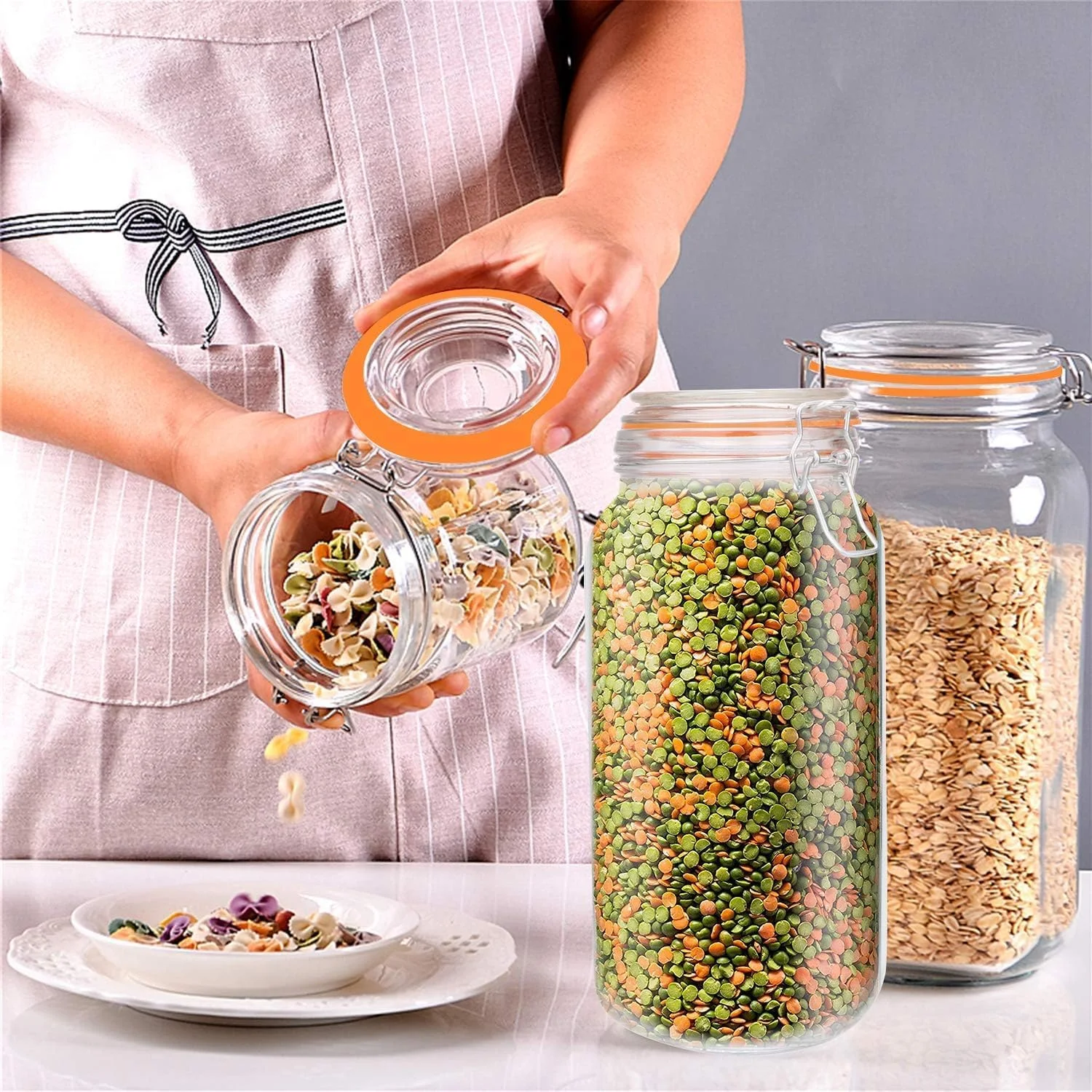 AKDC Glass Jars with Airtight Lids, 2L, Wide Mouth, Hinged Lids, 3 Pack AKDC Glass Jars with Airtight Lids, 2L, Wide Mouth, Hinged Lids, 3 Pack