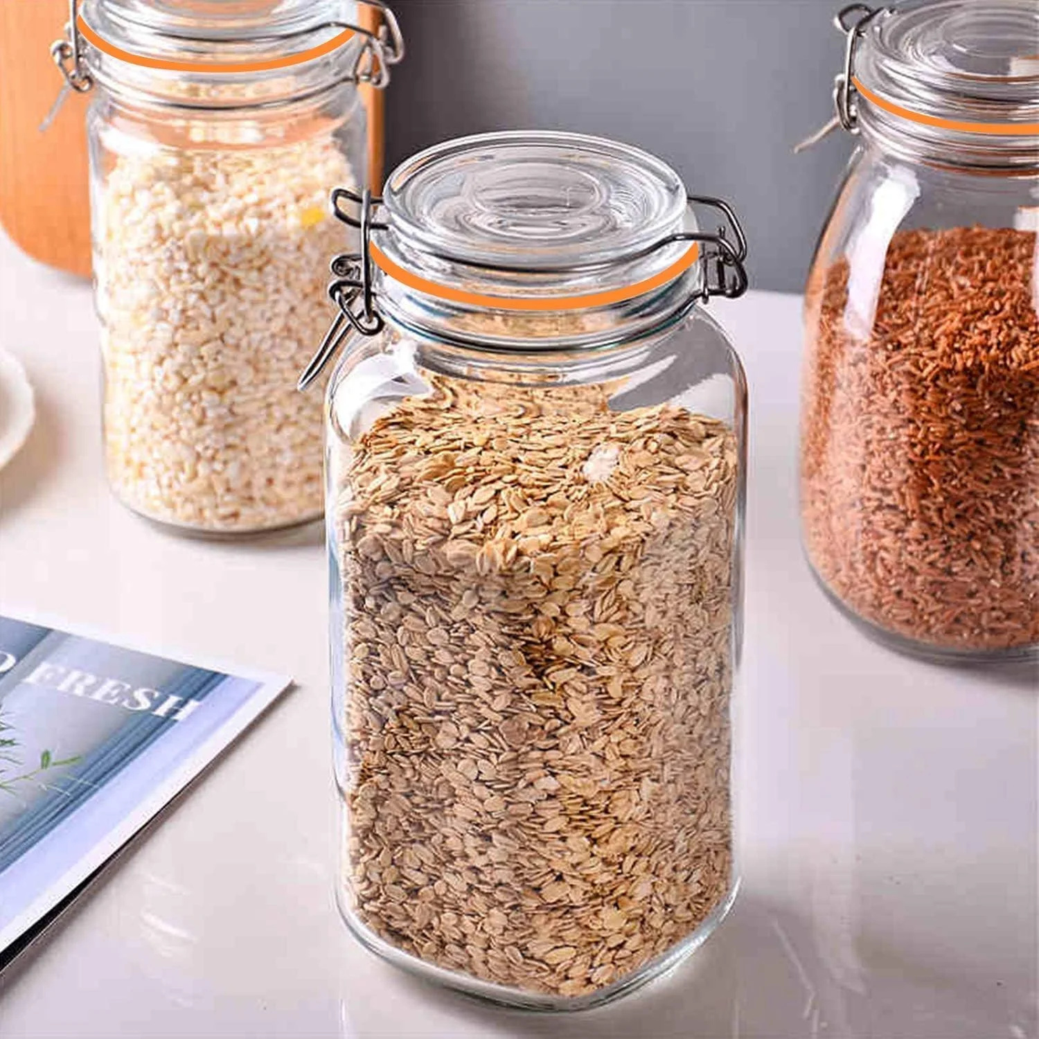 AKDC Glass Jars with Airtight Lids, 2L, Wide Mouth, Hinged Lids, 3 Pack AKDC Glass Jars with Airtight Lids, 2L, Wide Mouth, Hinged Lids, 3 Pack
