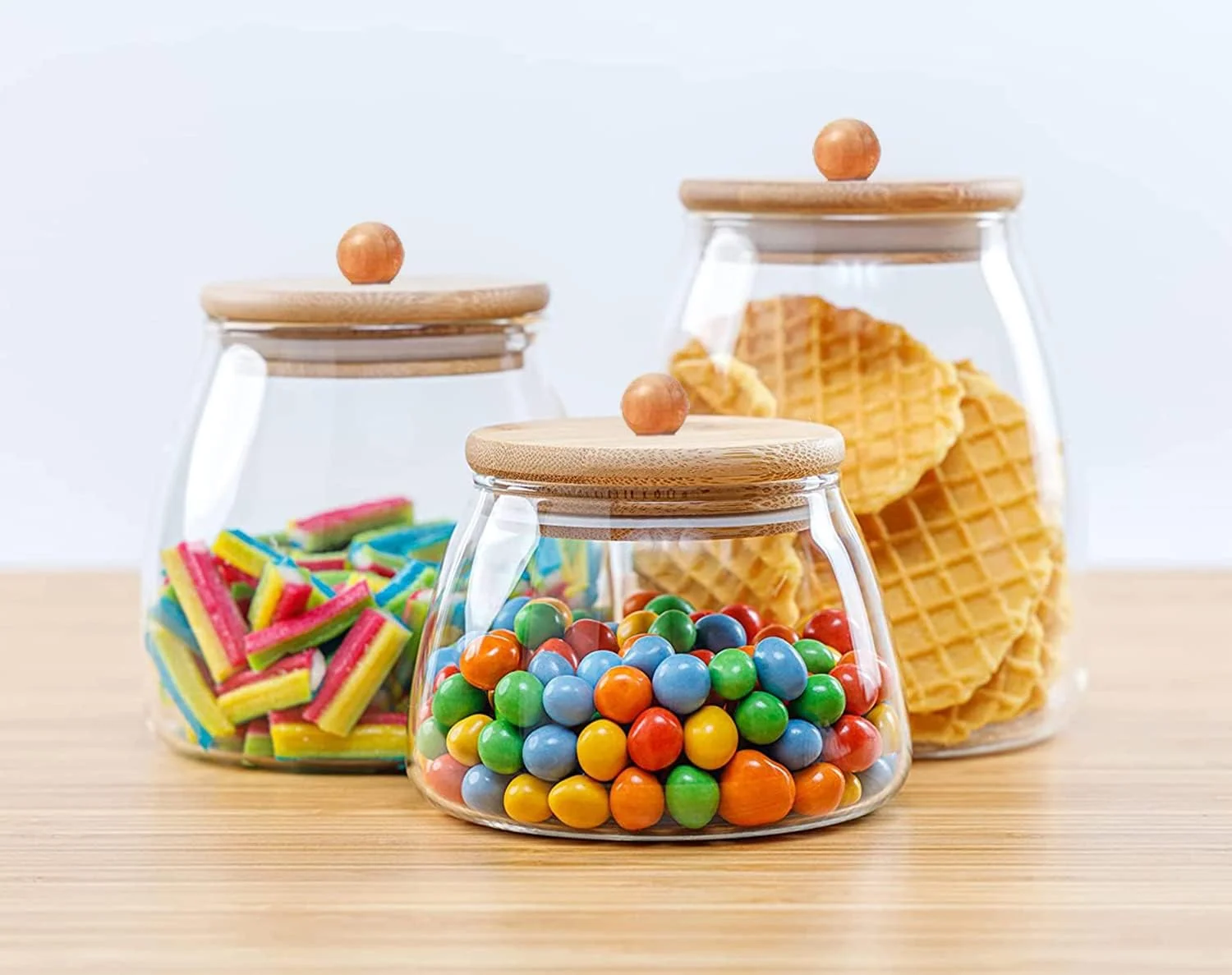 BLACKSTONE Glass Jar Canister with Bamboo Lid Kitchen Container, Airtight Canisters for Kitchen Pantry Organization and Storage, set of 3 YKS421 (500,800,1000 ML) طقم برطمان حاوية زجاج بلاكستون