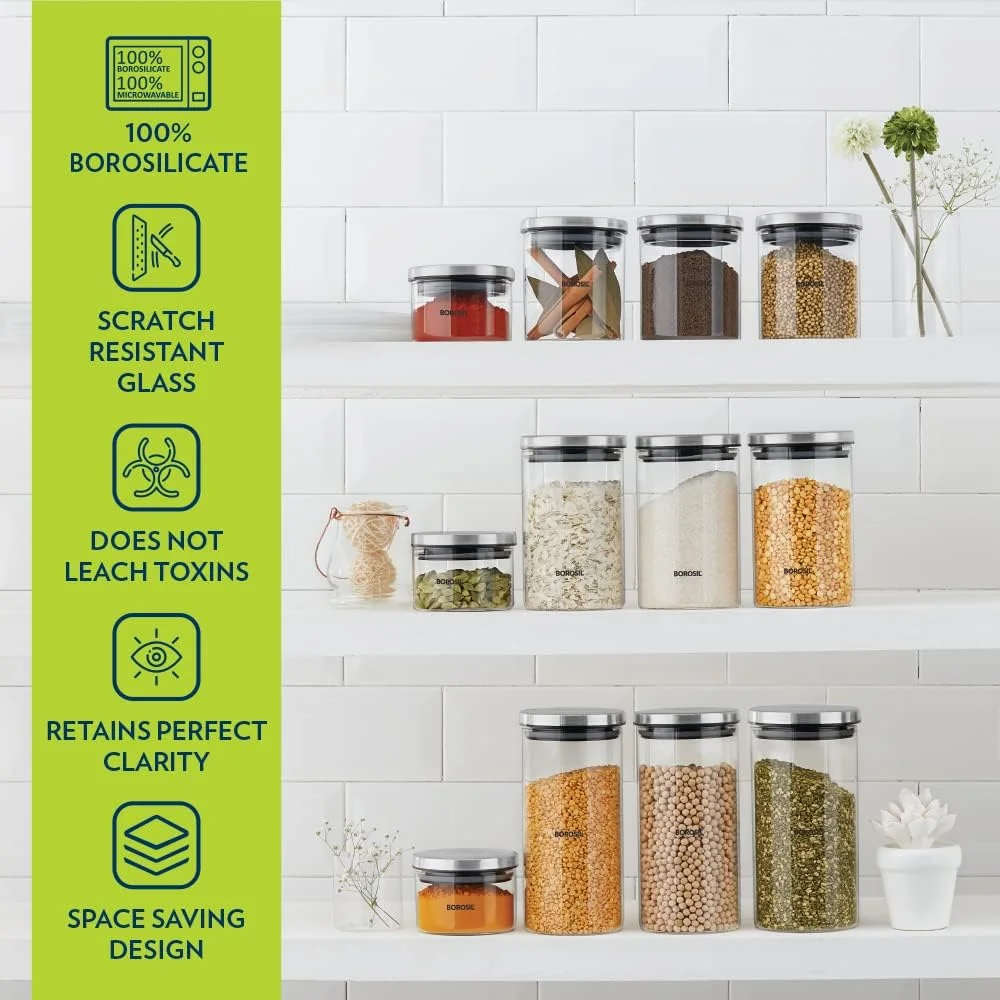 شیشه کلاسیک بوروسیل با درب استیل | ظرف شیشه ای شفاف برای نگهداری مواد غذایی در انبار | ظرف دربسته برای مواد غذایی خشک، ادویه جات، میوه های خشک، قهوه، چای، حبوبات و موارد دیگر 300 میلی لیتر، شفاف شیشه کلاسیک بوروسیل با درب استیل | ظرف شیشه ای شفاف برای نگهداری مواد غذایی در انبار | ظرف دربسته برای مواد غذایی خشک، ادویه جات، میوه های خشک، قهوه، چای، حبوبات و موارد دیگر 300 میلی لیتر، شفاف