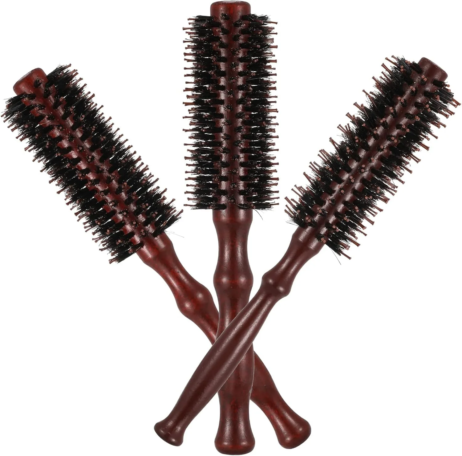 مجموعه 3 عددی برس گرد مو MAKINGTEC، برس حالت دهنده با دسته چوبی طبیعی، برس سشوار، برس رولی ضد الکتریسیته ساکن برای صاف کردن و فر کردن مو، مناسب موهای خشک و خیس برای آقایان و بانوان