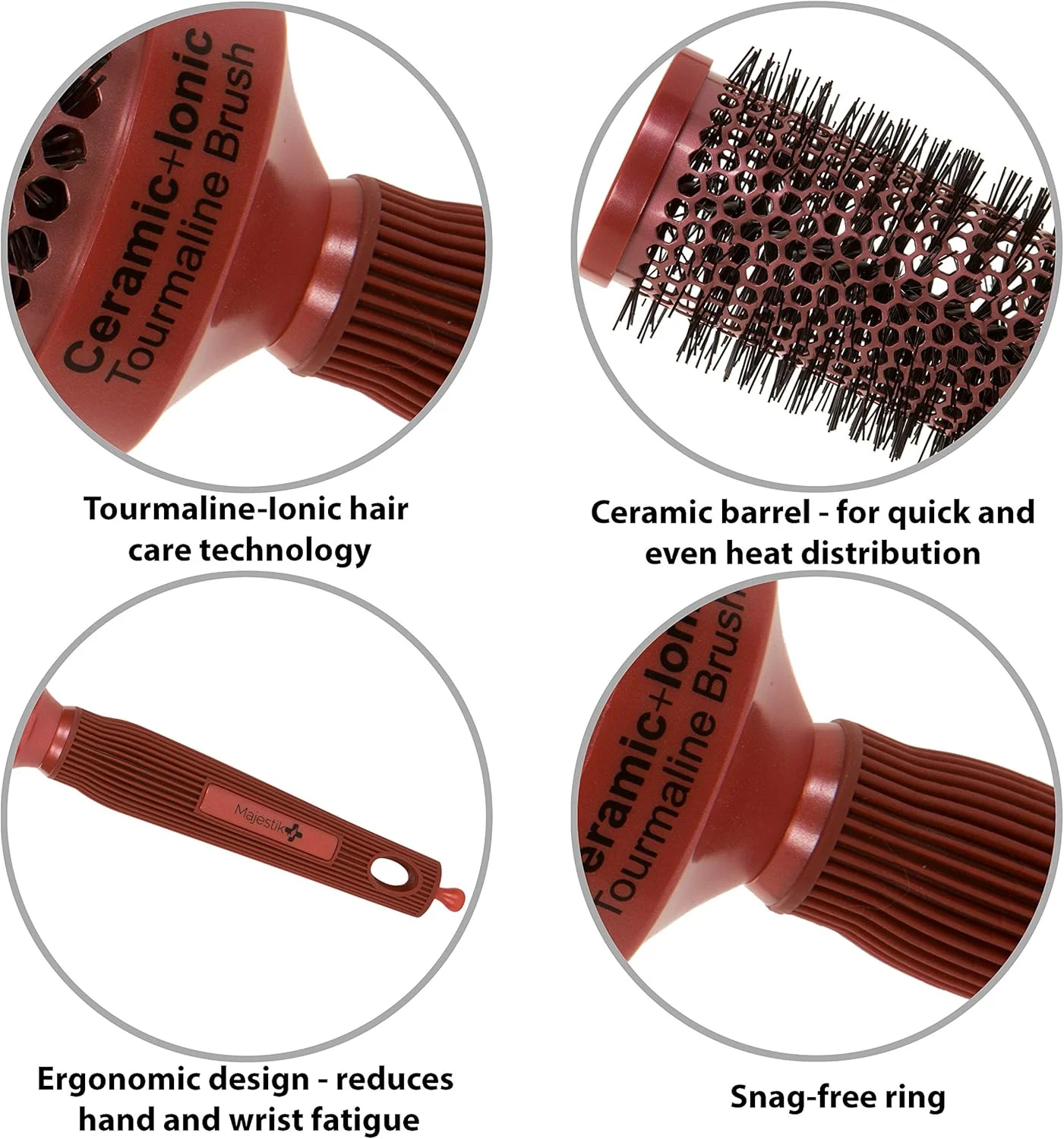 برس گرد مو مجستیک+ 52 میلی‌متری با فناوری نانو سرامیک و برس یونی با موهای نایلونی برای خشک کردن، فر کردن، حالت دادن و صاف کردن مو