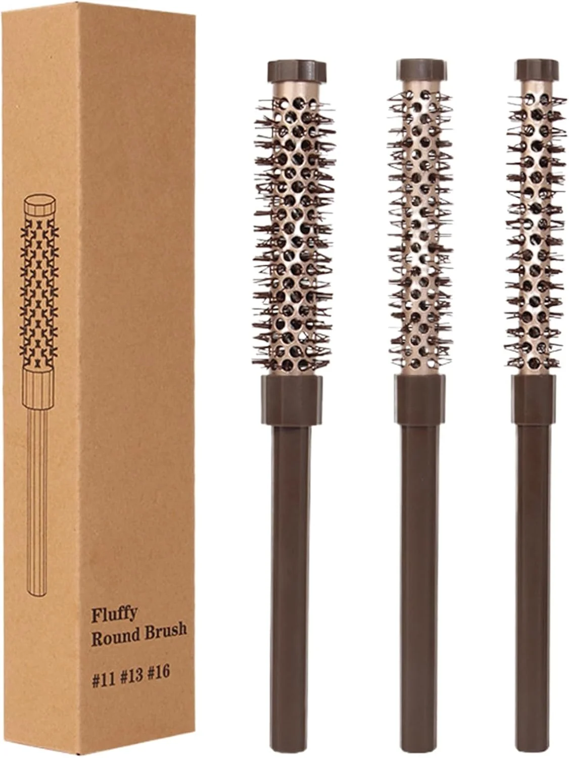 ست برس گرد حرفه ای و شانه حالت دهنده سبیل برای آقایان و بانوان - ابزارهای آرایش مو و ریش برای فر کردن مو، حجم دادن به مو، شکل دادن به ریش، صاف کردن، بلند کردن و حالت دادن به مو