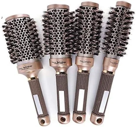 ست برس حرارتی گرد حرفه ای سشوار - ست 4 عددی برس موی سرامیکی نانو حرارتی برای خشک کردن و حالت دادن به مو - ضد وز، مقاوم در برابر حرارت برای انواع مو