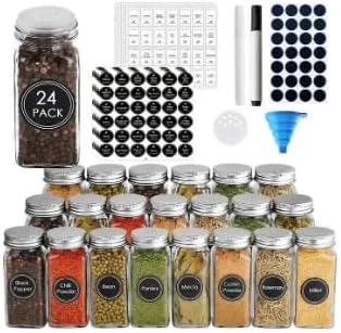 ست 24 عددی شیشه ادویه با برچسب - ست نظم دهنده ادویه با درب فلزی
