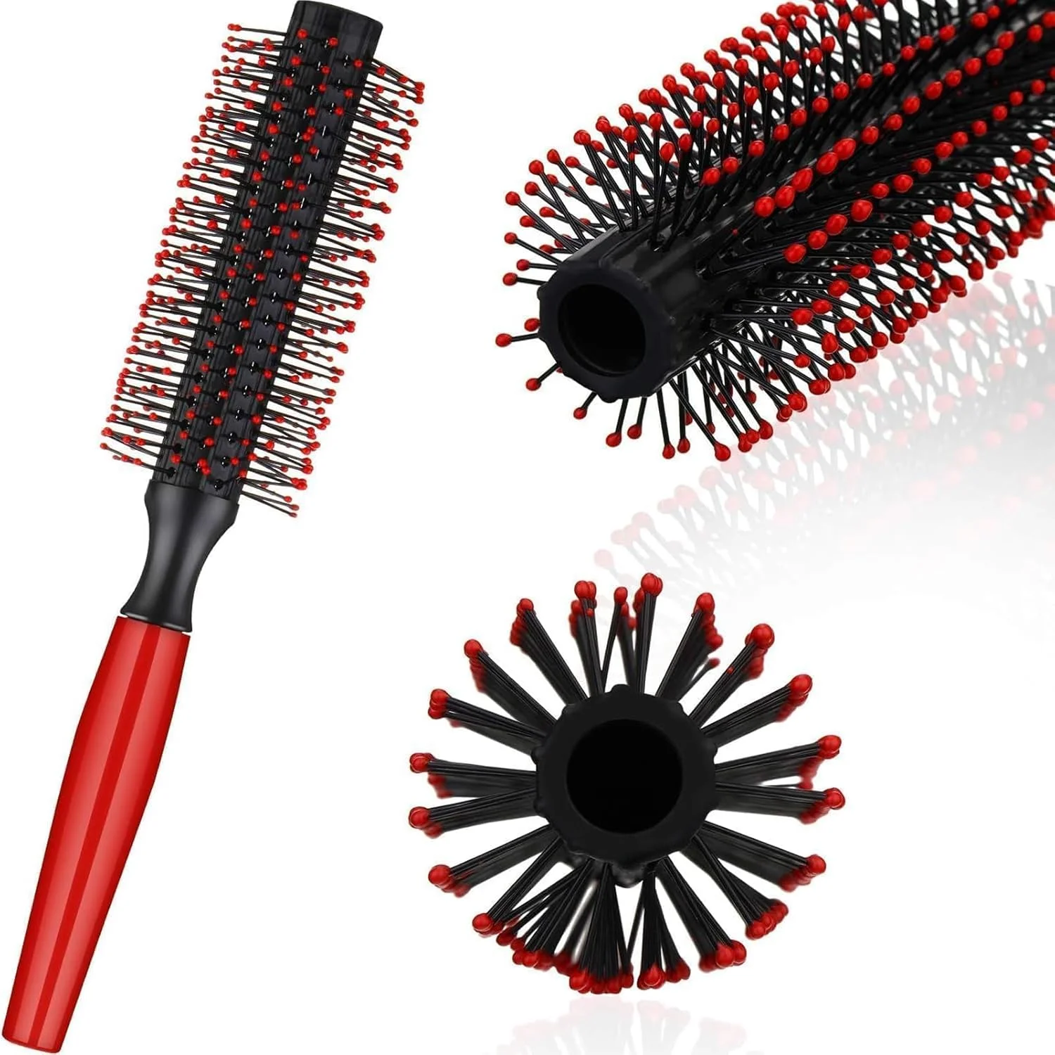 برس گرد حالت دهنده موی حرفه ای با دسته لاستیکی قرمز - برس موی صاف و براق، برس موی فر ایده آل برای آقایان و آرایشگران