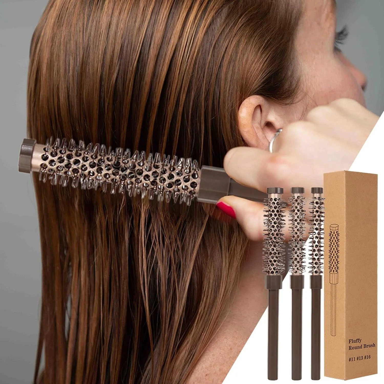 ست برس گرد حرفه ای و شانه حالت دهنده سبیل برای آقایان و بانوان - ابزارهای آرایش مو و ریش برای فر کردن مو، حجم دادن به مو، شکل دادن به ریش، صاف کردن، بلند کردن و حالت دادن به مو