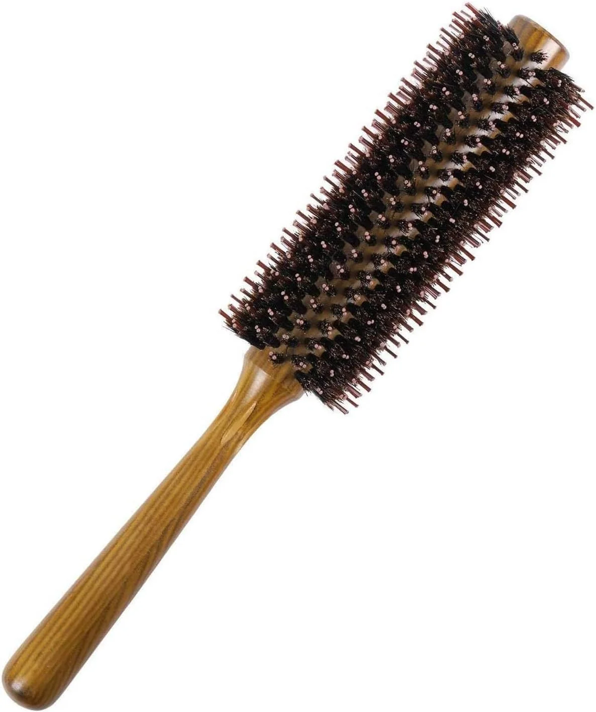 برس مو گرد با پین نایلونی، برس مسافرتی طبیعی گرد قابل حمل با دسته چوبی، برس مو ضد الکتریسیته ساکن برای حالت دادن، خشک کردن و فر کردن مو