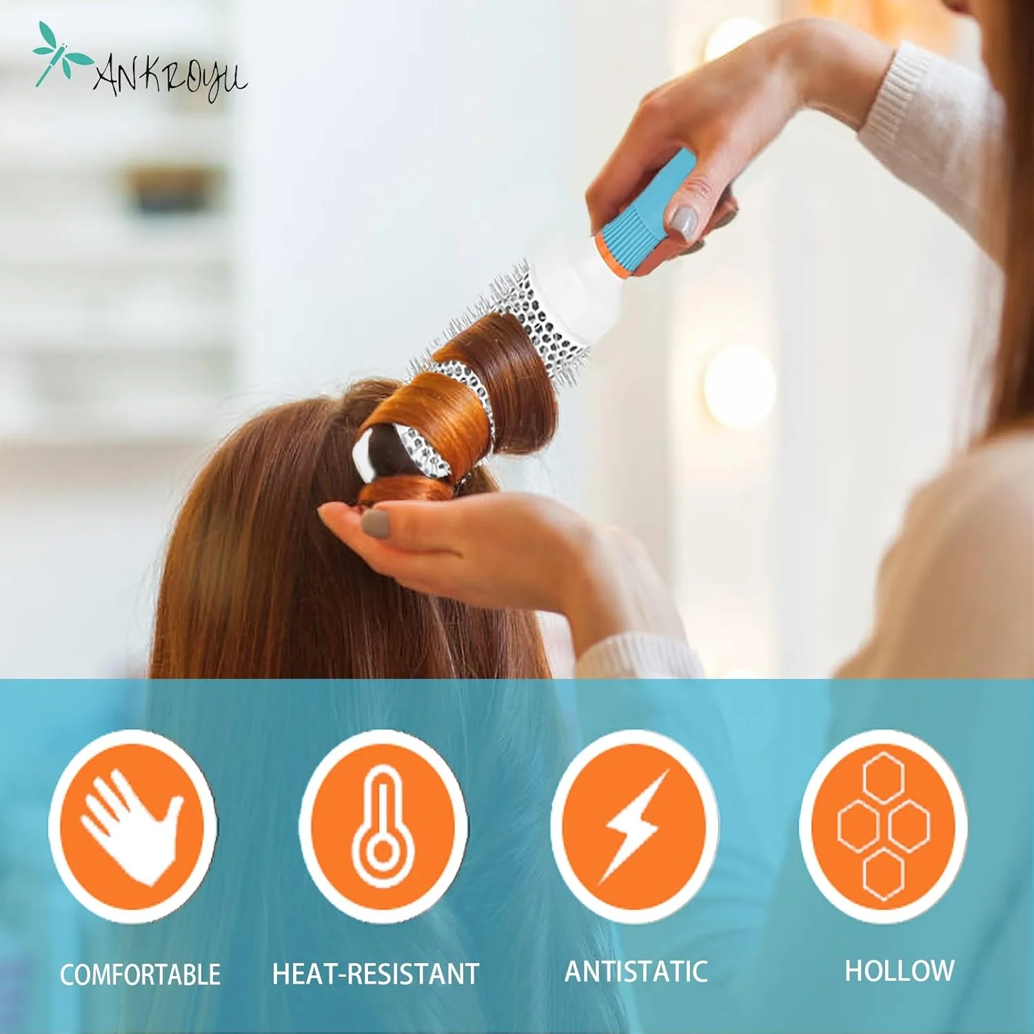 برس مو گرد، برس گرد روغن آرگان مراکشی آلومینیومی، برس مو رولی، برس گرد برای خشک کردن، فر کردن و صاف کردن مو (27x5.8 سانتی متر)