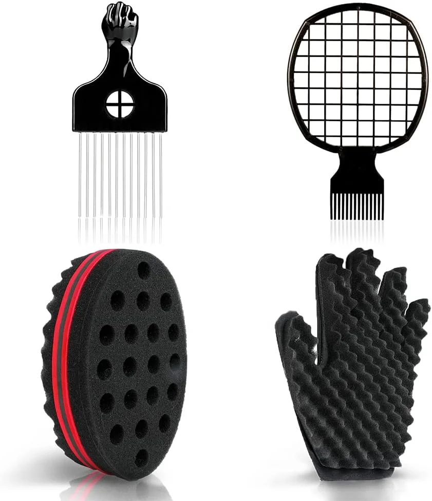 ست اسفنج فر کننده مو سلآلو به همراه دستکش، شانه فلزی و شانه پیچ مو برای آقایان و بانوان